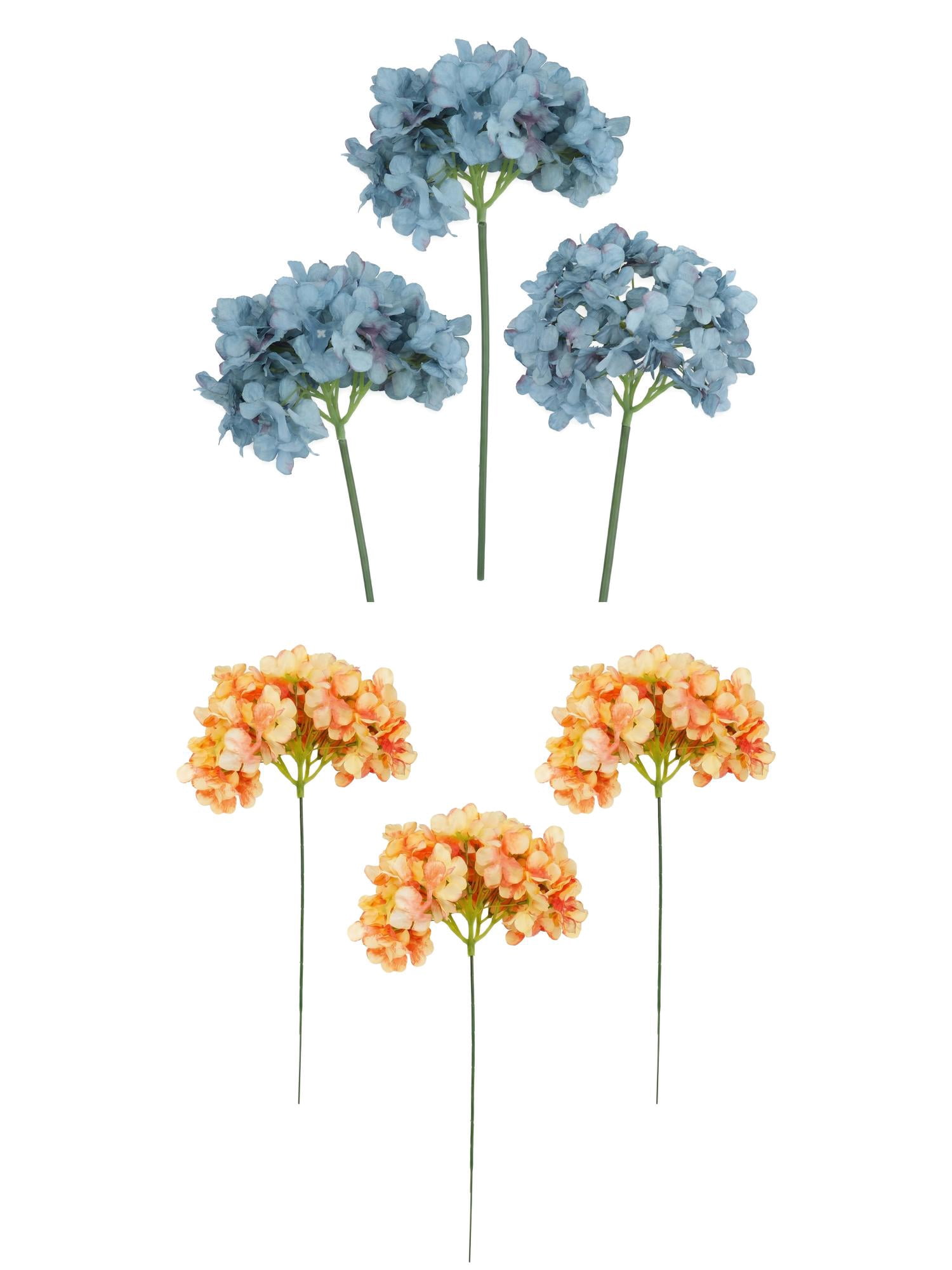 Unique Bargains 6Pcs Artificial Hydrangea Flowers Silk Bouquet Orange Dark Blue 17.3"