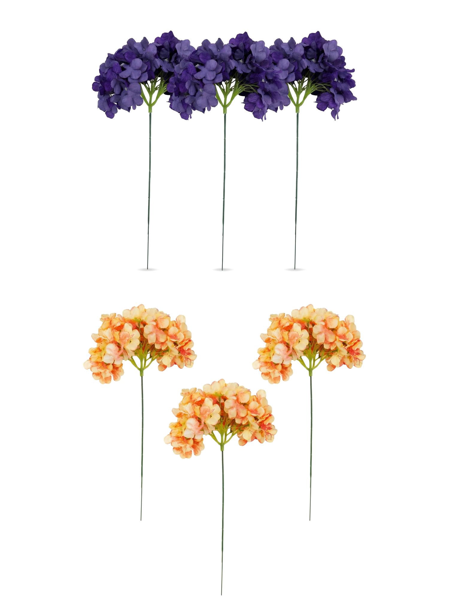 Unique Bargains 6Pcs Artificial Hydrangea Flowers Silk Bouquet Orange Dark Purple 17.3"