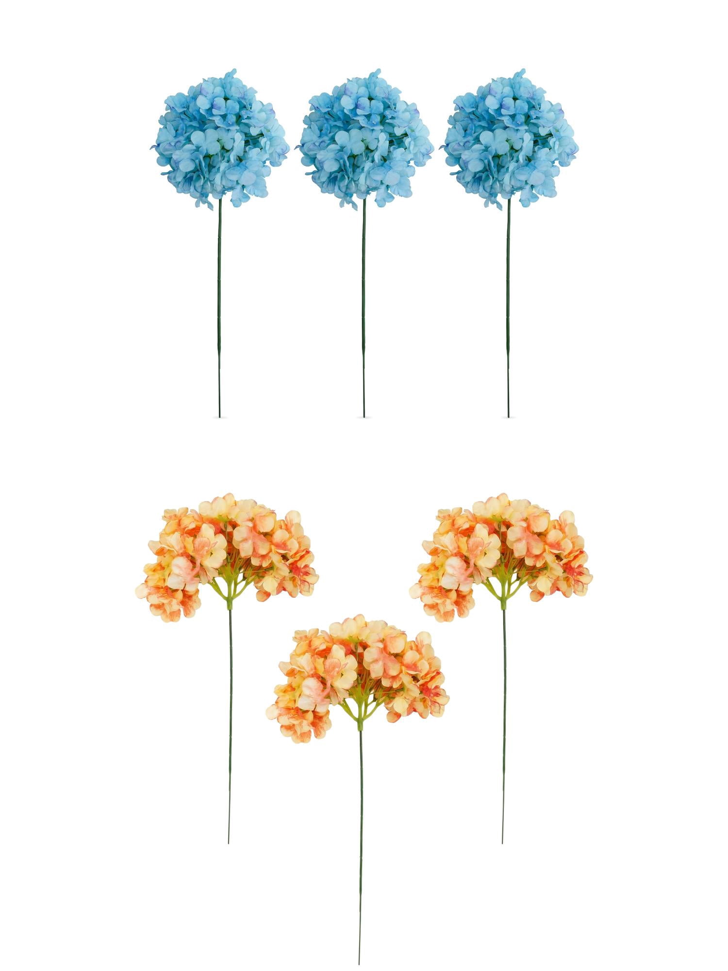 Unique Bargains 6Pcs Artificial Hydrangea Flowers Silk Bouquet Orange Light Blue 17.3"