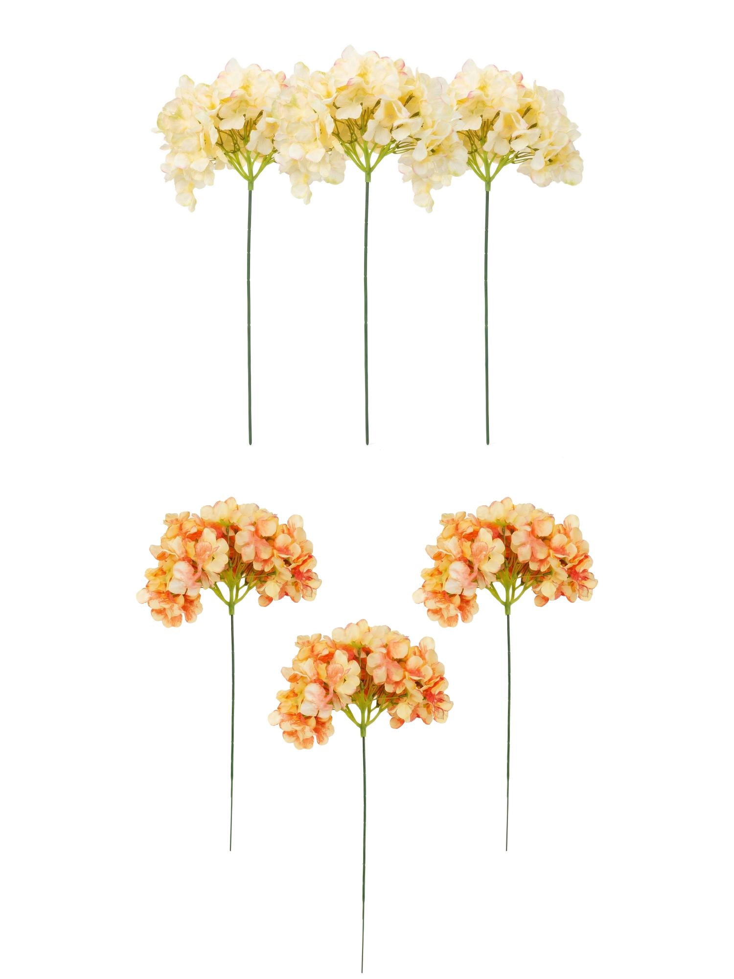 Unique Bargains 6Pcs Artificial Hydrangea Flowers Silk Bouquet Orange Yellow 17.3"