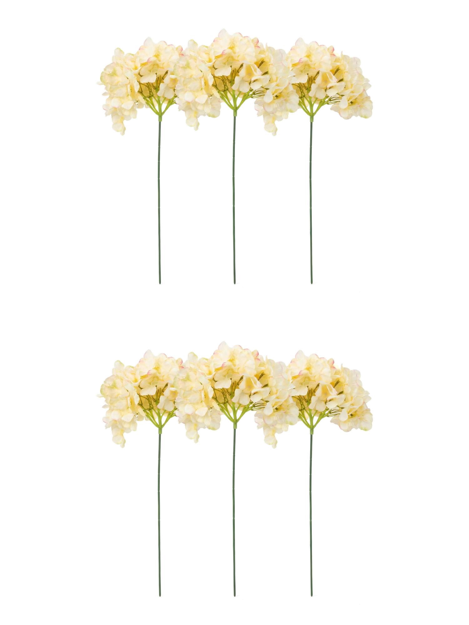 Unique Bargains 6Pcs Artificial Hydrangea Flowers Silk Bouquet Yellow 17.3"
