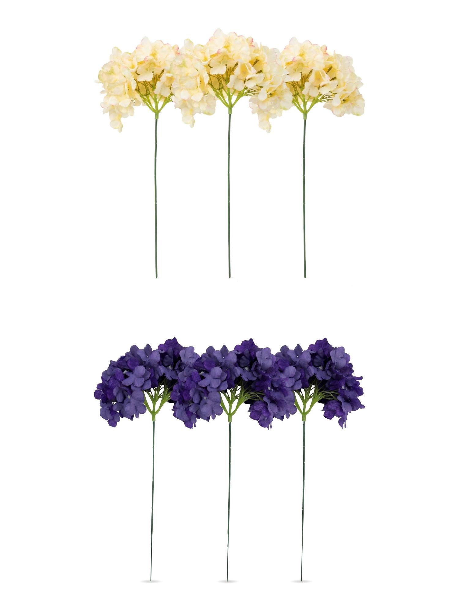 Unique Bargains 6Pcs Artificial Hydrangea Flowers Silk Bouquet Yellow Dark Purple 17.3"