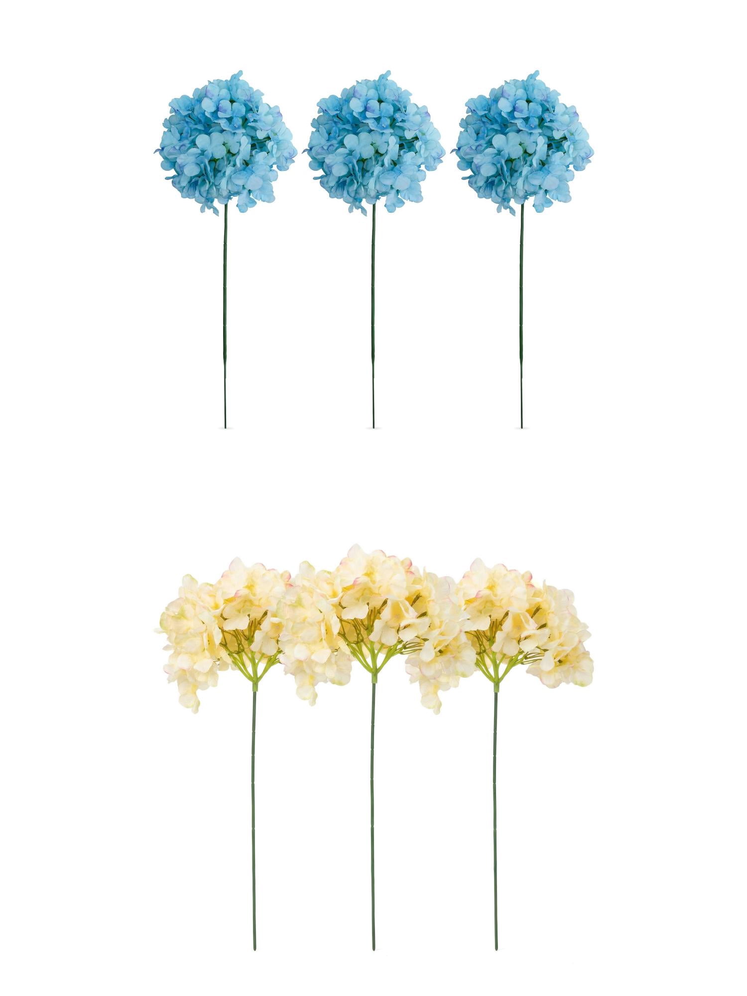 Unique Bargains 6Pcs Artificial Hydrangea Flowers Silk Bouquet Yellow Light Blue 17.3"