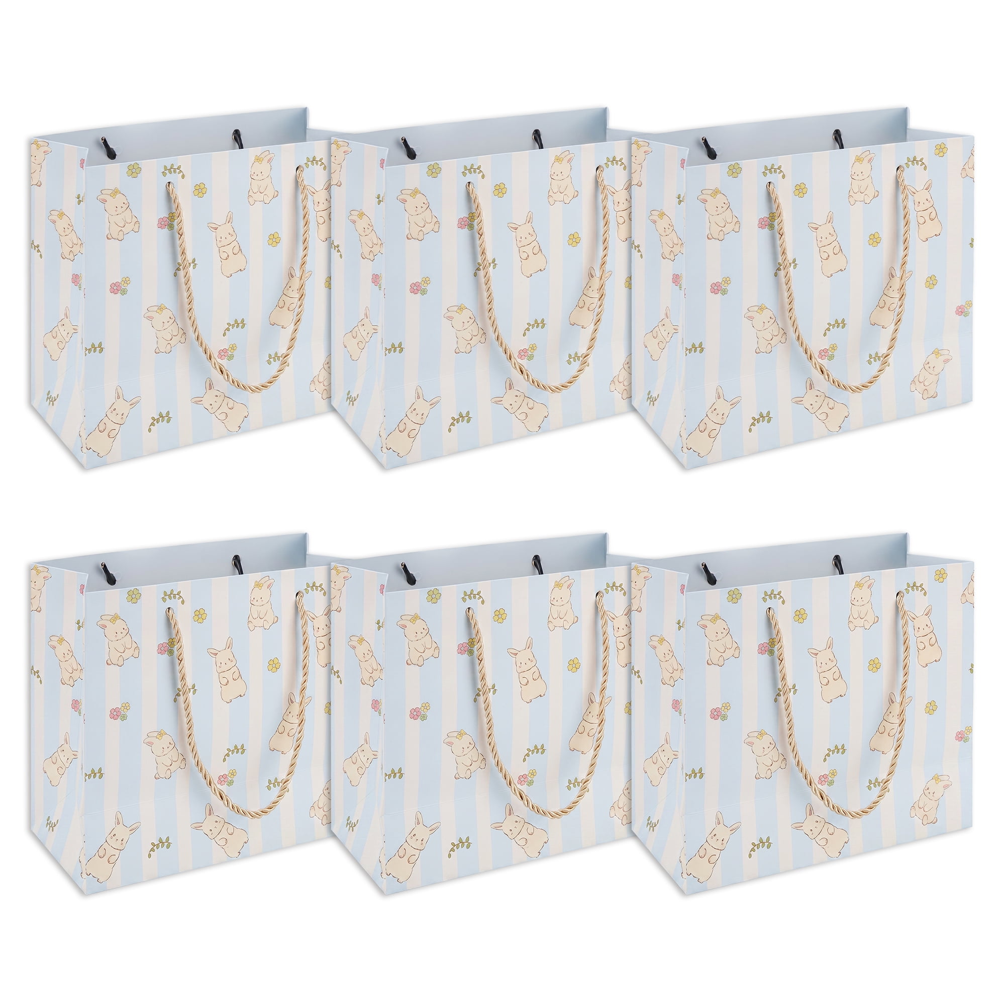 Unique Bargains 6Pcs Cartoon Rabbit Pattern Adorable Gift Bag Blue 7.1" x 3.9" x 6.3"