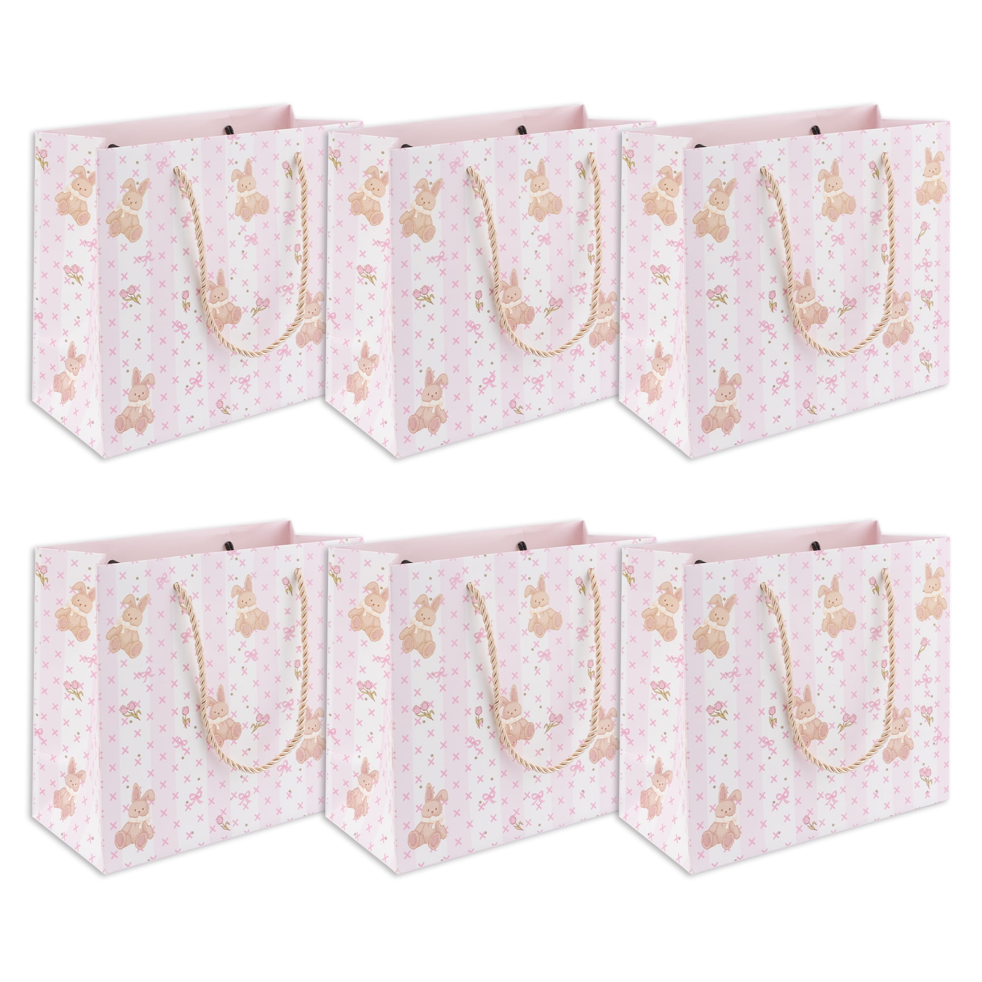 Unique Bargains 6Pcs Cartoon Rabbit Pattern Adorable Gift Bag Pink 7.1" x 3.9" x 6.3"