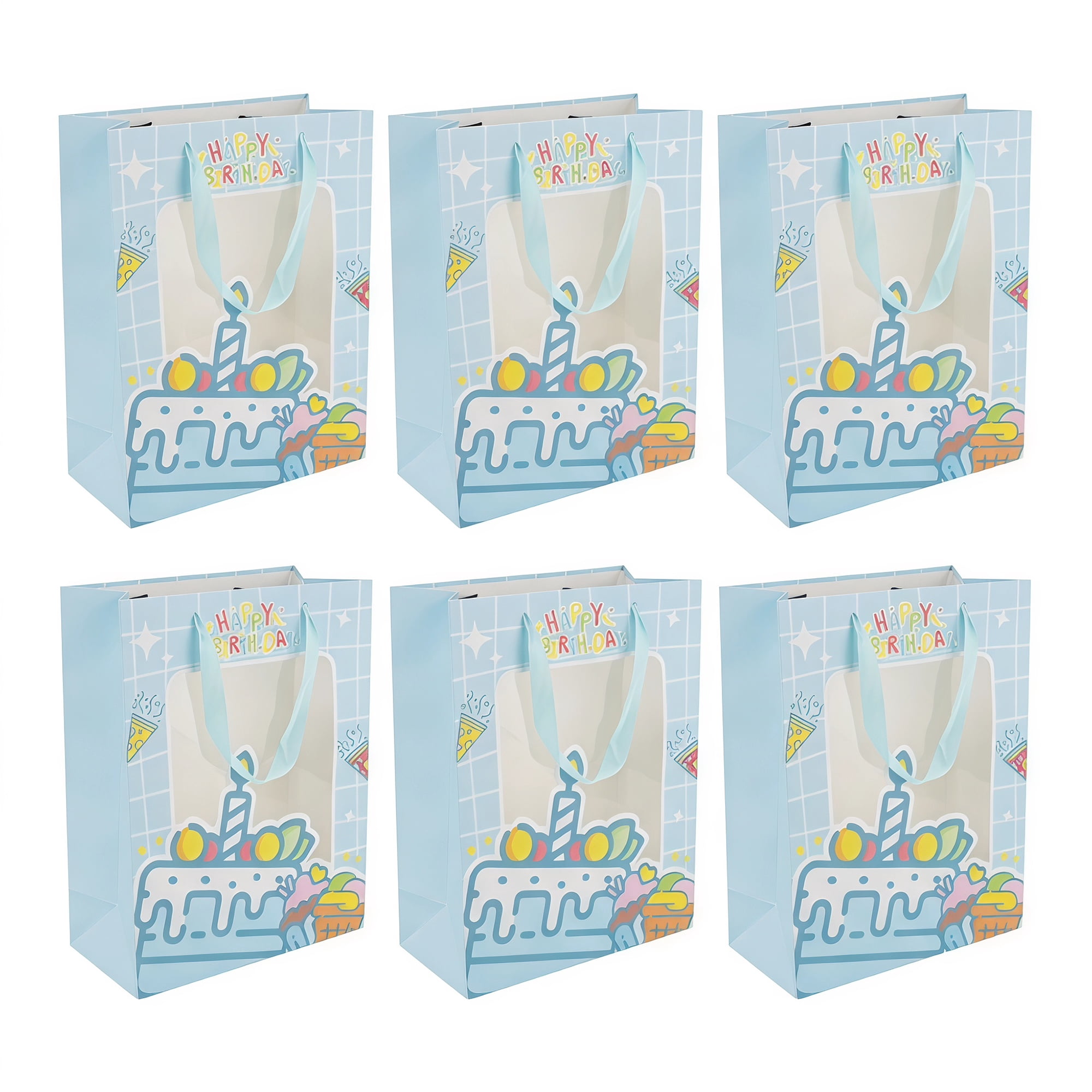 Unique Bargains 6Pcs Colorful Cartoon Gift Bags Blue 5.7" x 3.9" x 7.7"