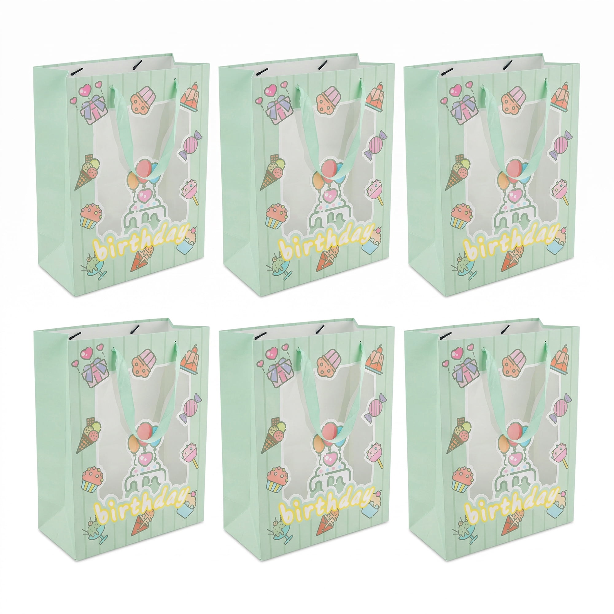 Unique Bargains 6Pcs Colorful Cartoon Gift Bags Green 9.8" x 4.7" x 13"