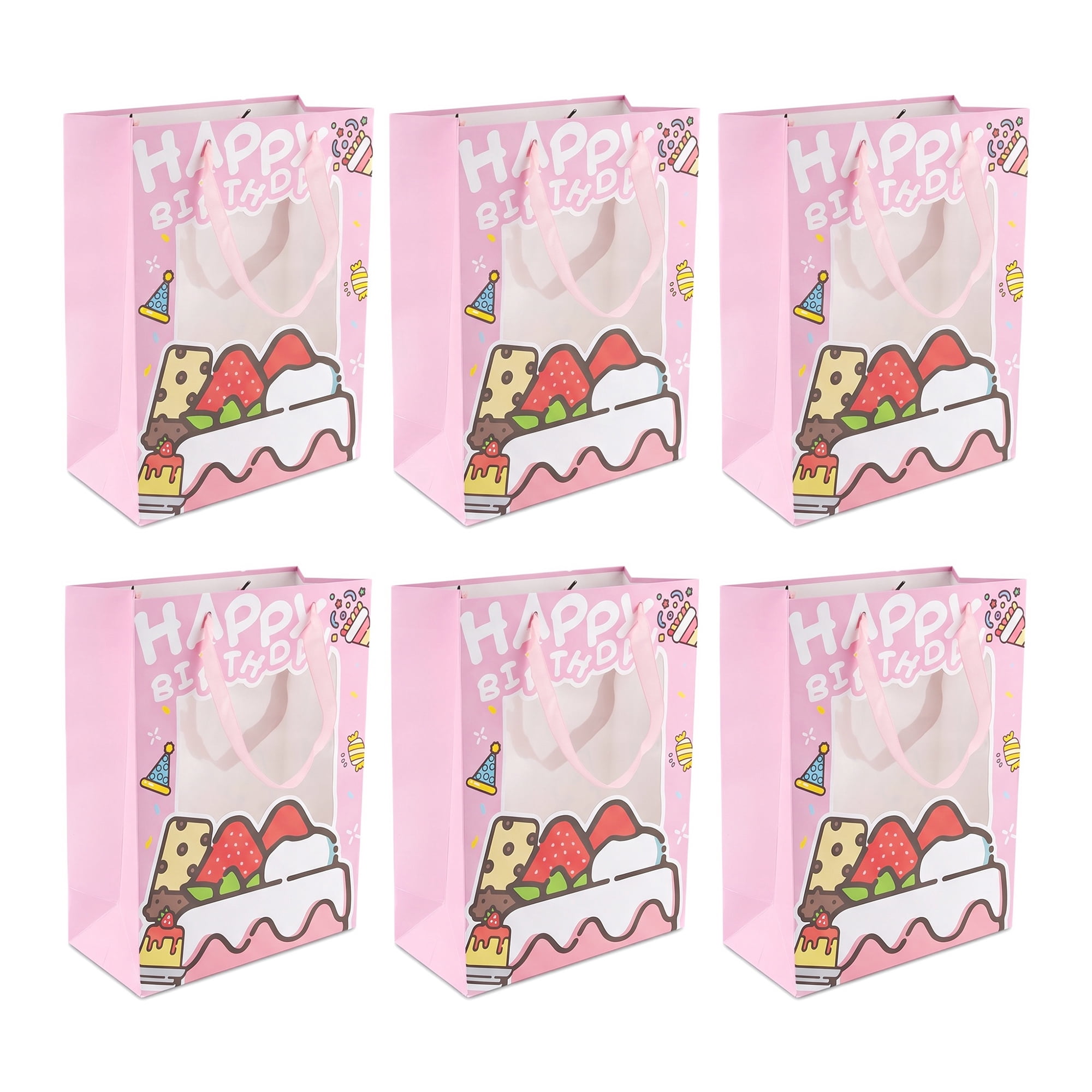 Unique Bargains 6Pcs Colorful Cartoon Gift Bags Pink 5.7" x 3.9" x 7.7"