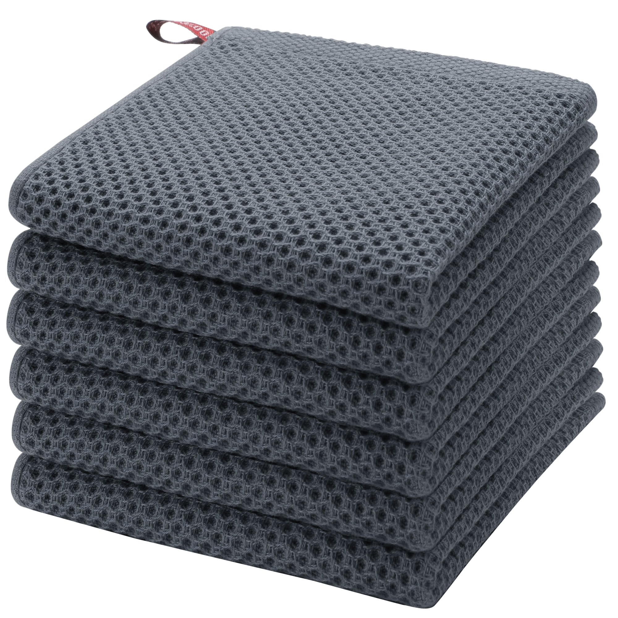 Unique Bargains 6Pcs Cotton Absorbent Waffle Kitchen Dish Towels Gray