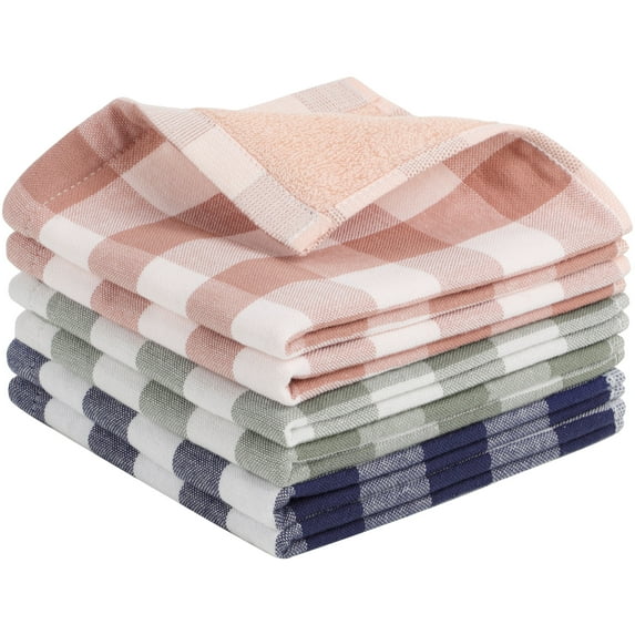 Unique Bargains 6Pcs Cotton Buffalo Pattern Absorbent Dish Cloths Mixed Color 13" x 13"