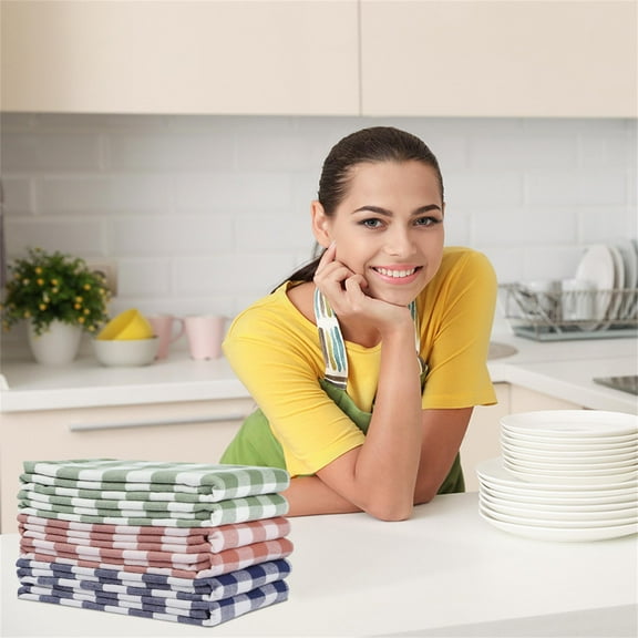 Unique Bargains 6Pcs Cotton Checks Pattern Kitchen Towels Mixed Color