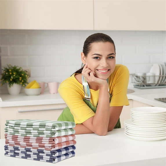 Unique Bargains 6Pcs Cotton Checks Pattern Kitchen Towels Mixed Color