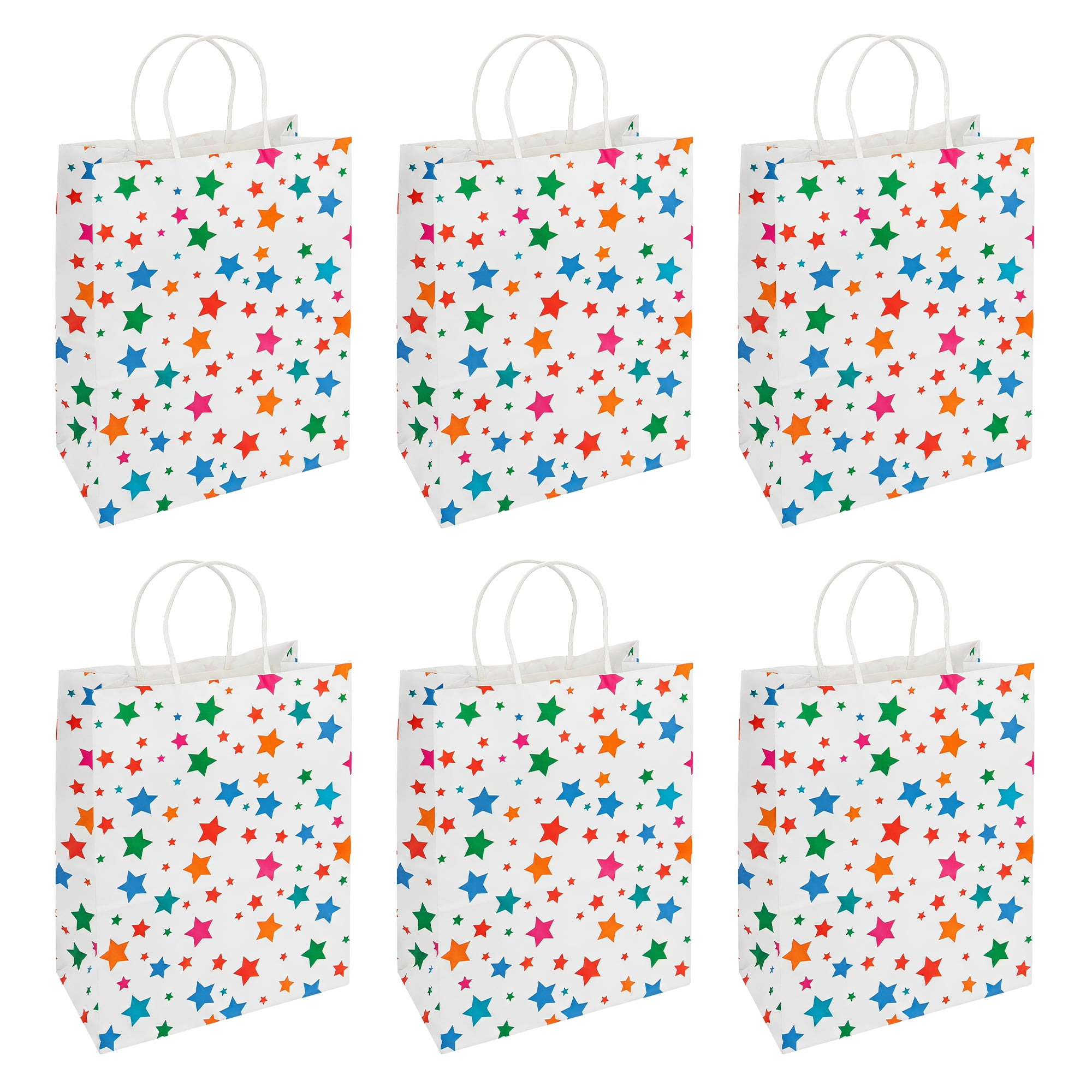 Unique Bargains 6Pcs Creamy Aesthetic Gift Bags with Handles Star 5.9" x 3.1" x 8.3"