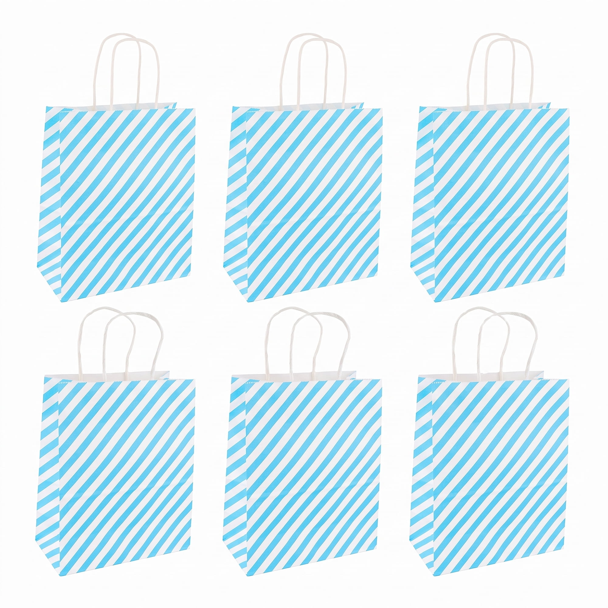 Unique Bargains 6Pcs Diagonal-stripe Gift Bag with Handles Blue 8.7" x 4.3" x 10.6"