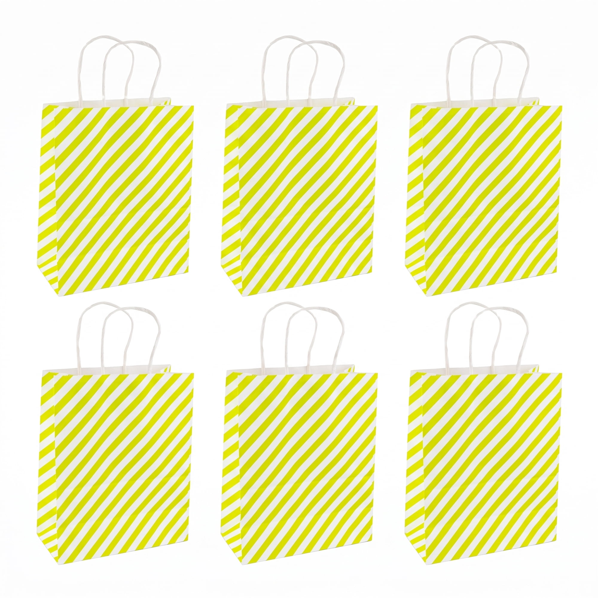 Unique Bargains 6Pcs Diagonal-stripe Gift Bag with Handles Green 6.3" x 3.1" x 8.7"