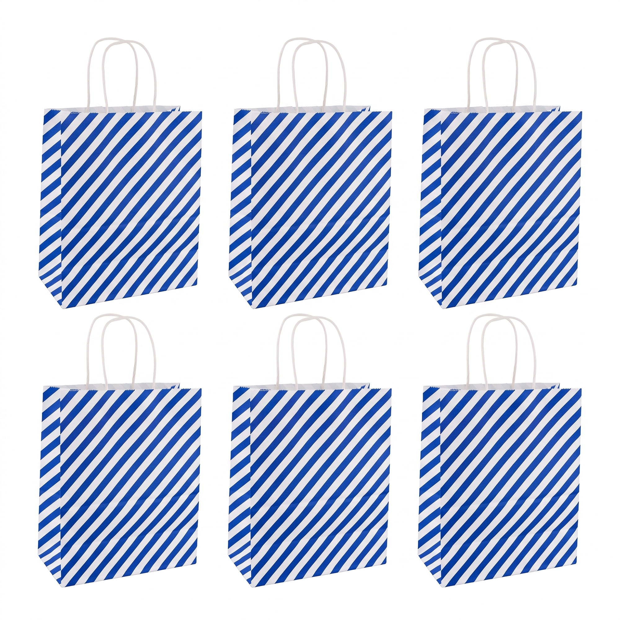 Unique Bargains 6Pcs Diagonal-stripe Gift Bag with Handles Royal Blue 8.7" x 4.3" x 10.6"