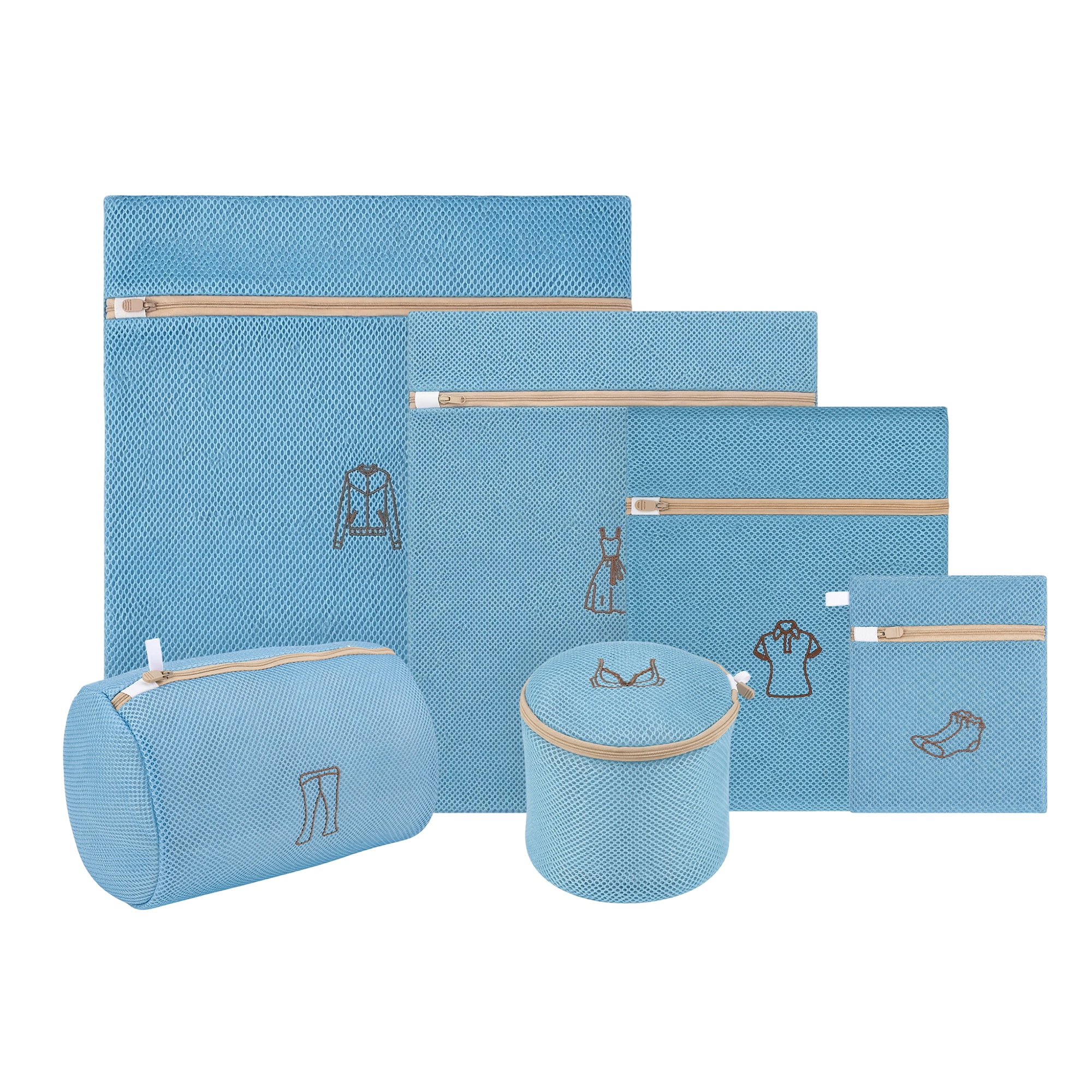 Unique Bargains 6Pcs Durable Mesh Zipper Closure Laundry Bags Blue