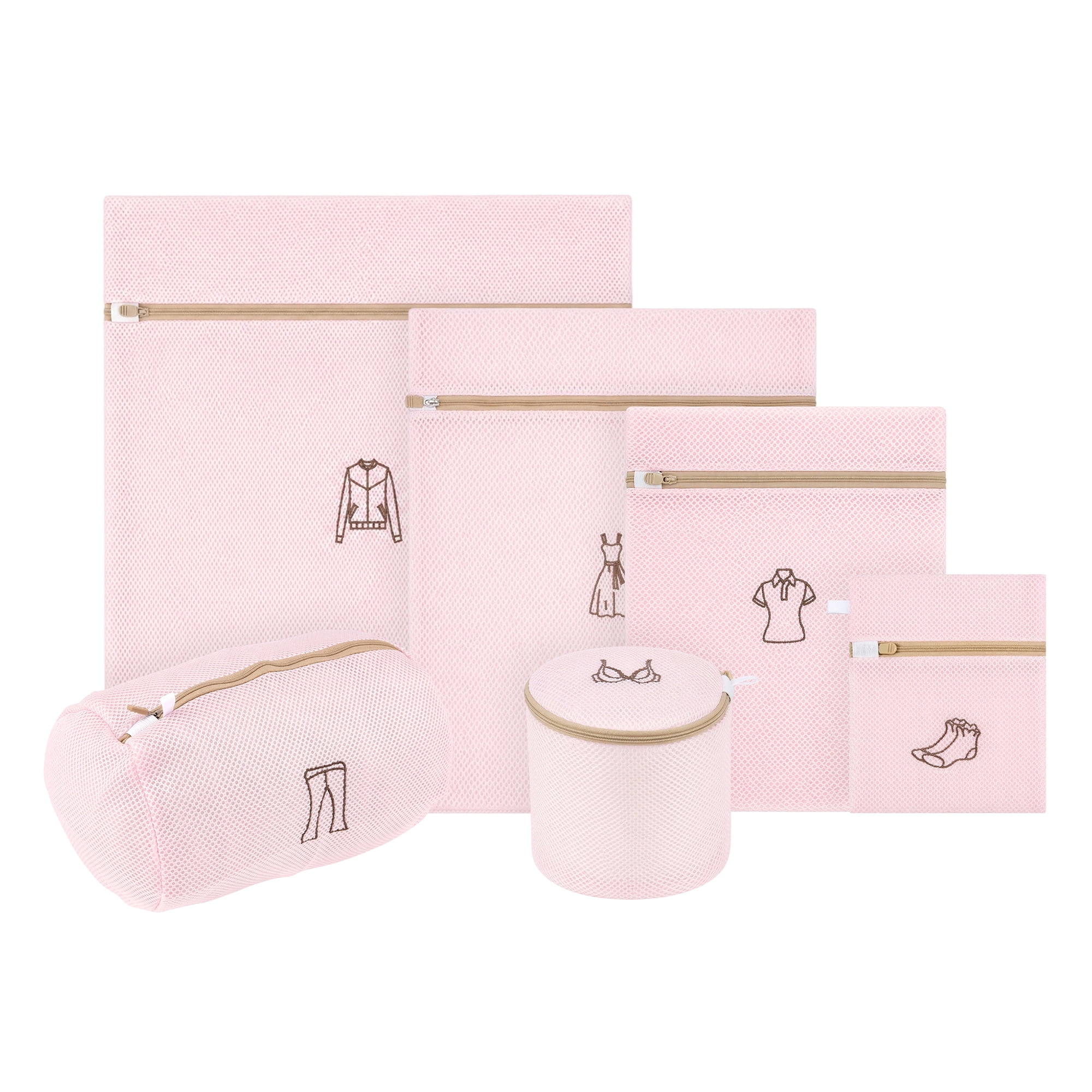 Unique Bargains 6Pcs Durable Mesh Zipper Closure Laundry Bags Pink