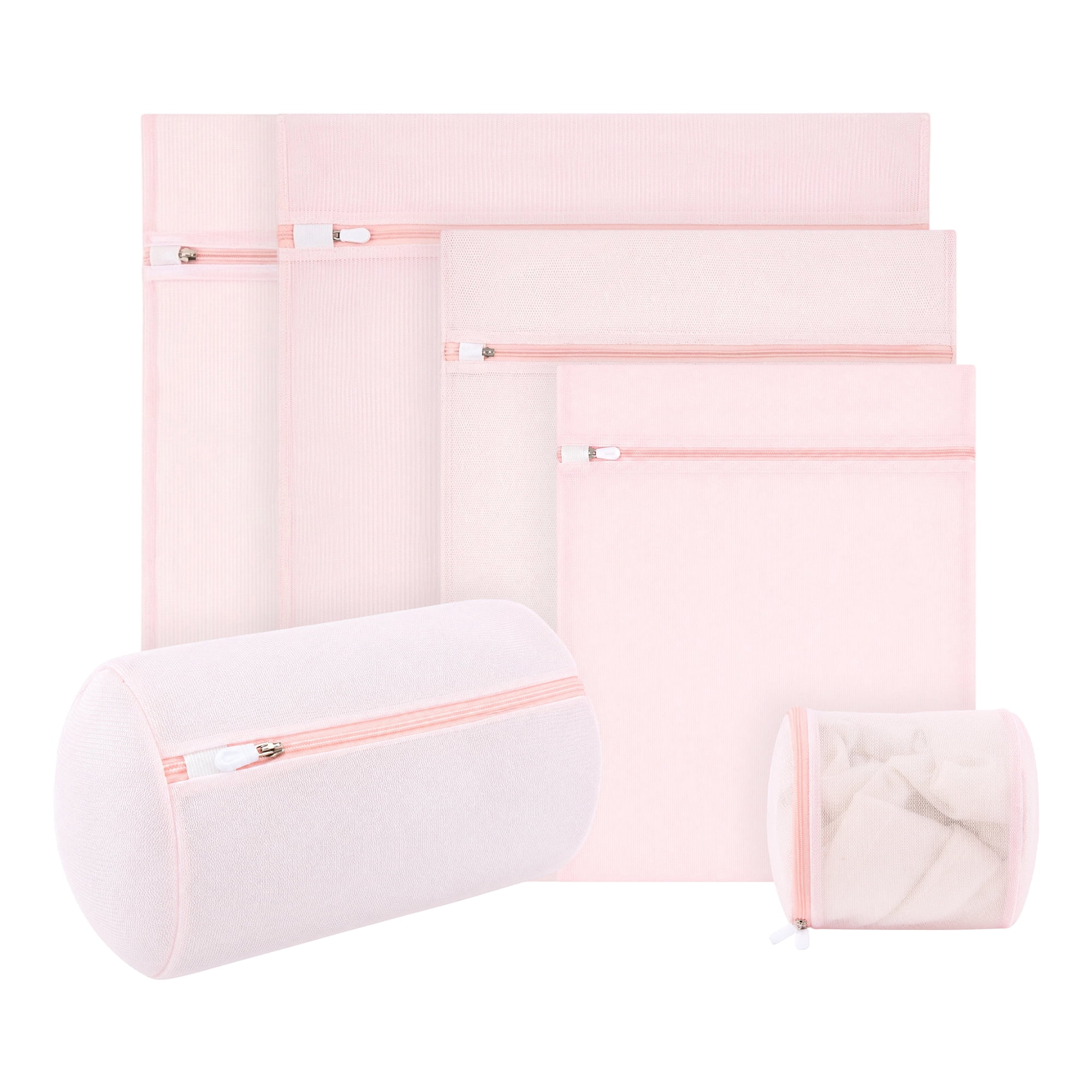 Unique Bargains 6Pcs Durable Zipper Closure Mesh Laundry Bag Pink