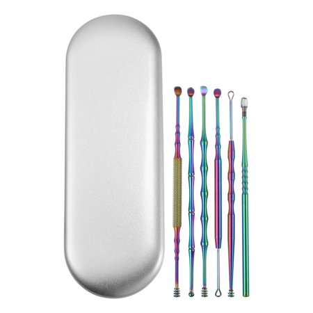 Unique Bargains 6 Pcs Stainless Steel Ear Cleansing Tool Set Anti-slip Ear Care Set Multicolor