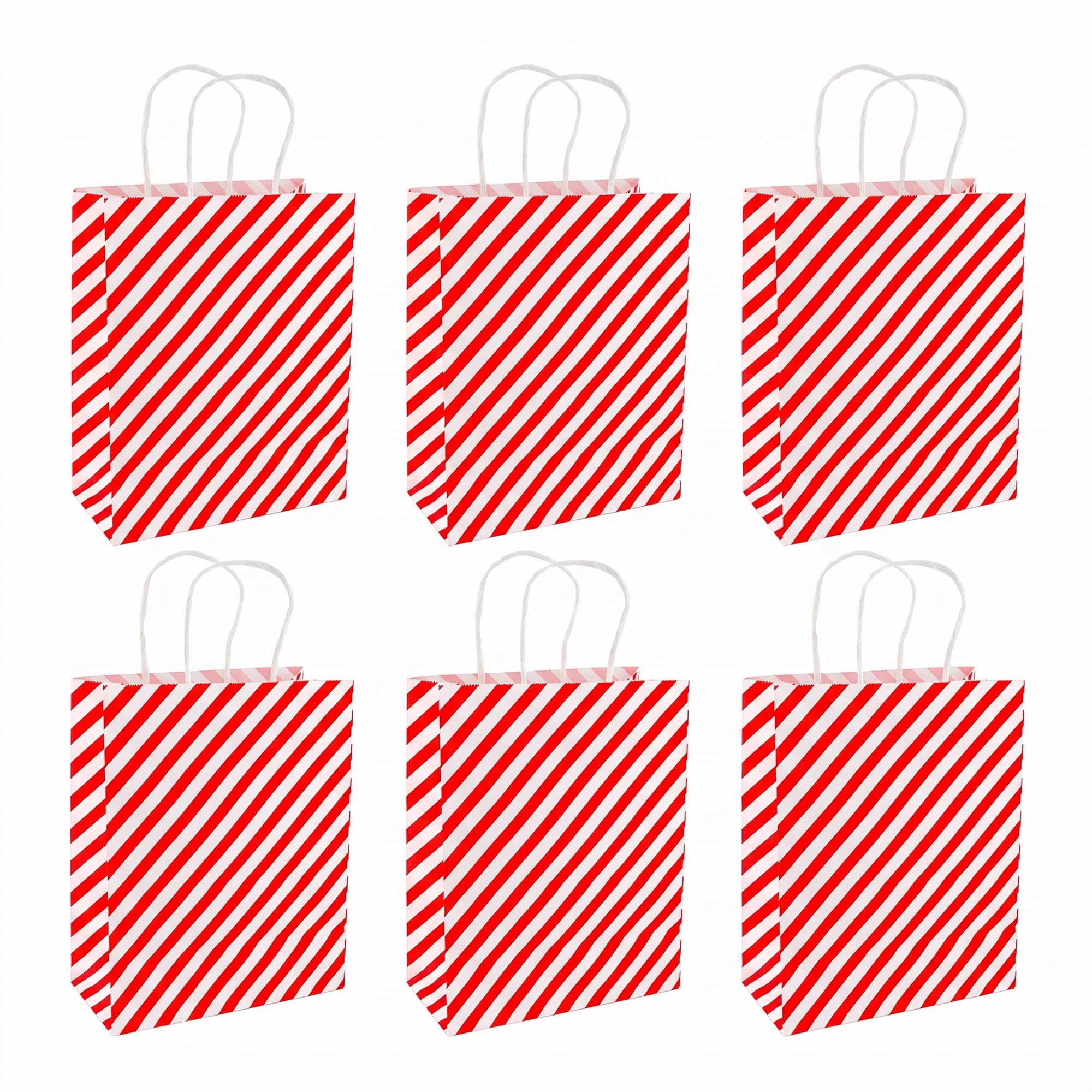 Unique Bargains 6Pcs Elegant Diagonal-stripe Gift Bag with Handles Red 8.7" x 4.3" x 10.6"