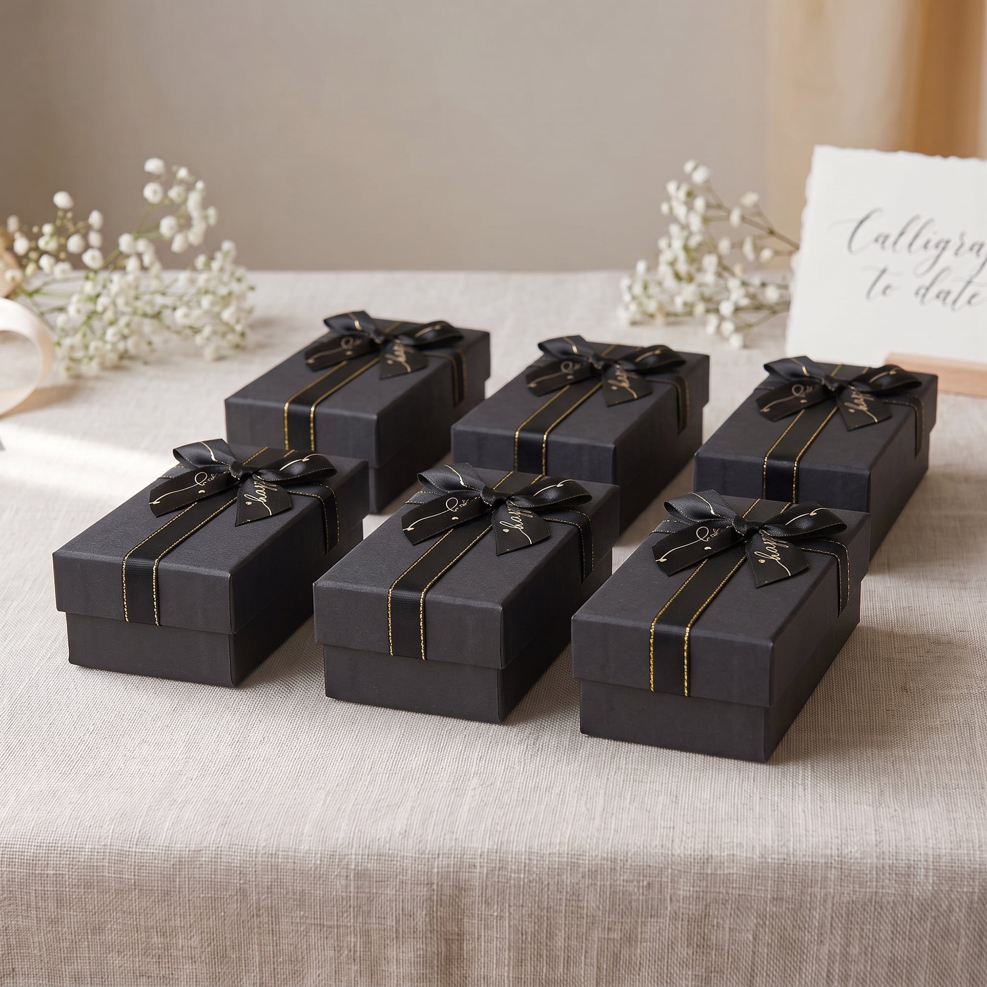 Unique Bargains 6Pcs Elegant Rigid Present Boxes for Gift Packaging Black 5.5"x3.1"x2"