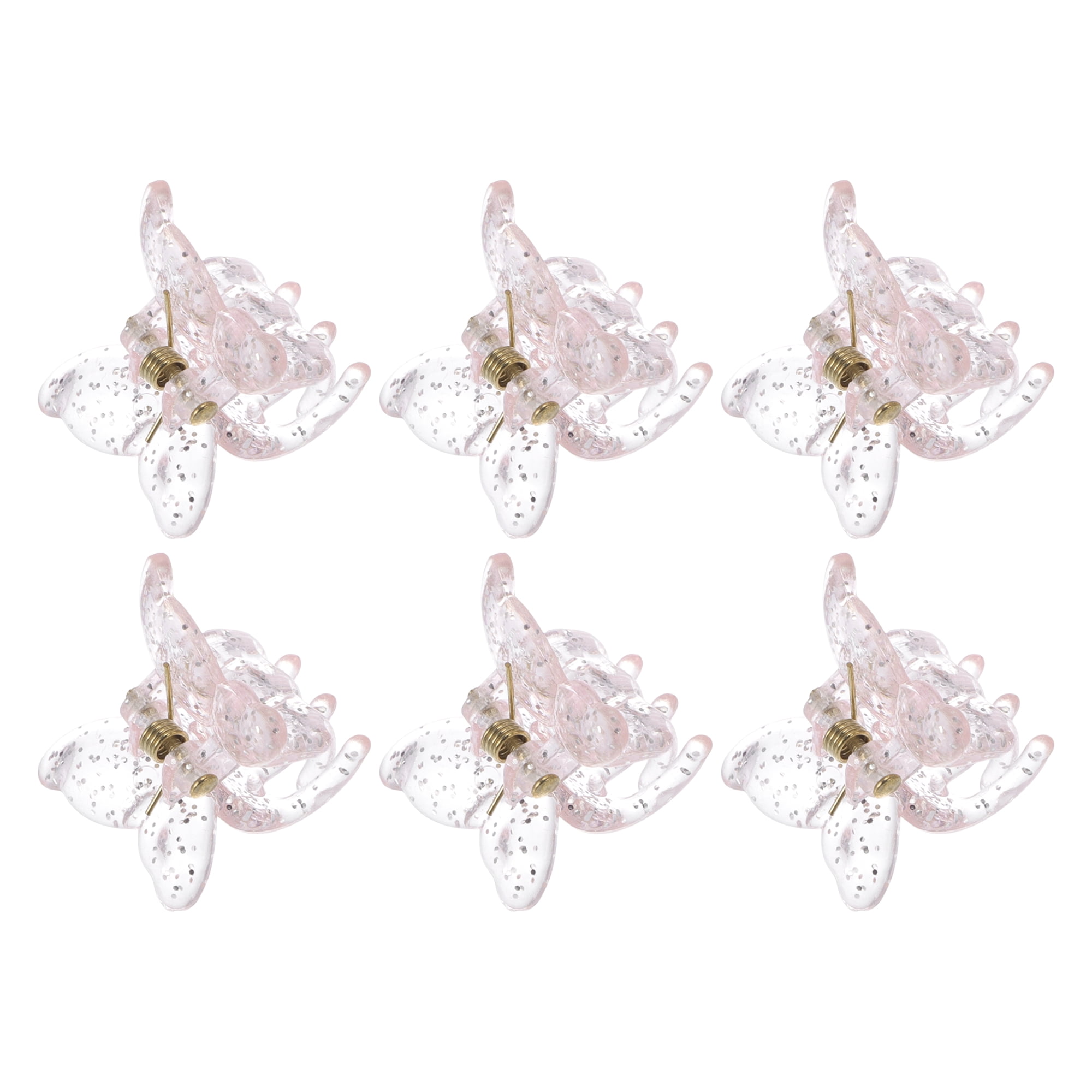 Unique Bargains 6Pcs Fashion Butterfly Small Hairdo Clip Gold Tone Pink