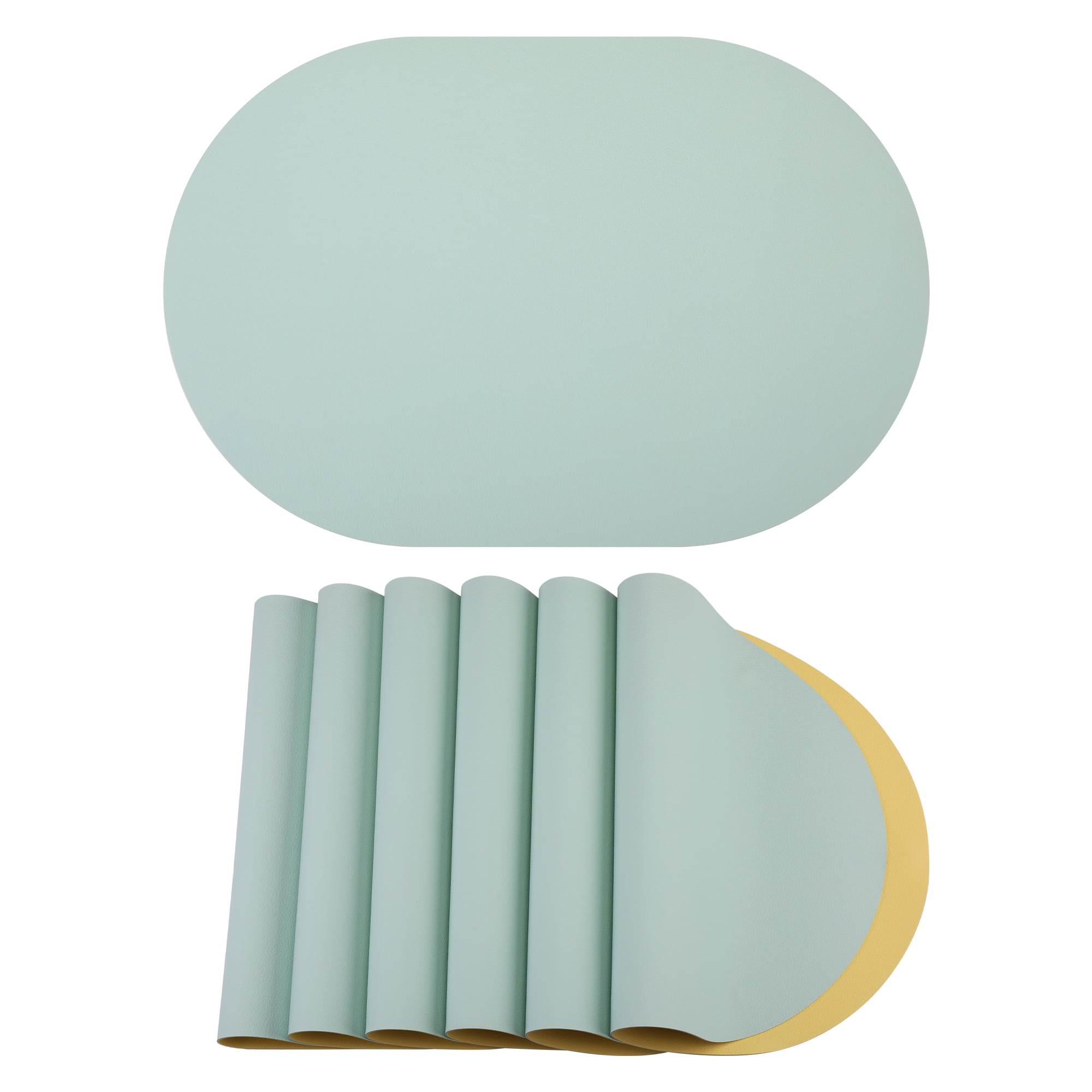 Unique Bargains 6Pcs Faux Leather Dining Placemats Mint Green/Lemon Yellow 17.5x11.8inch