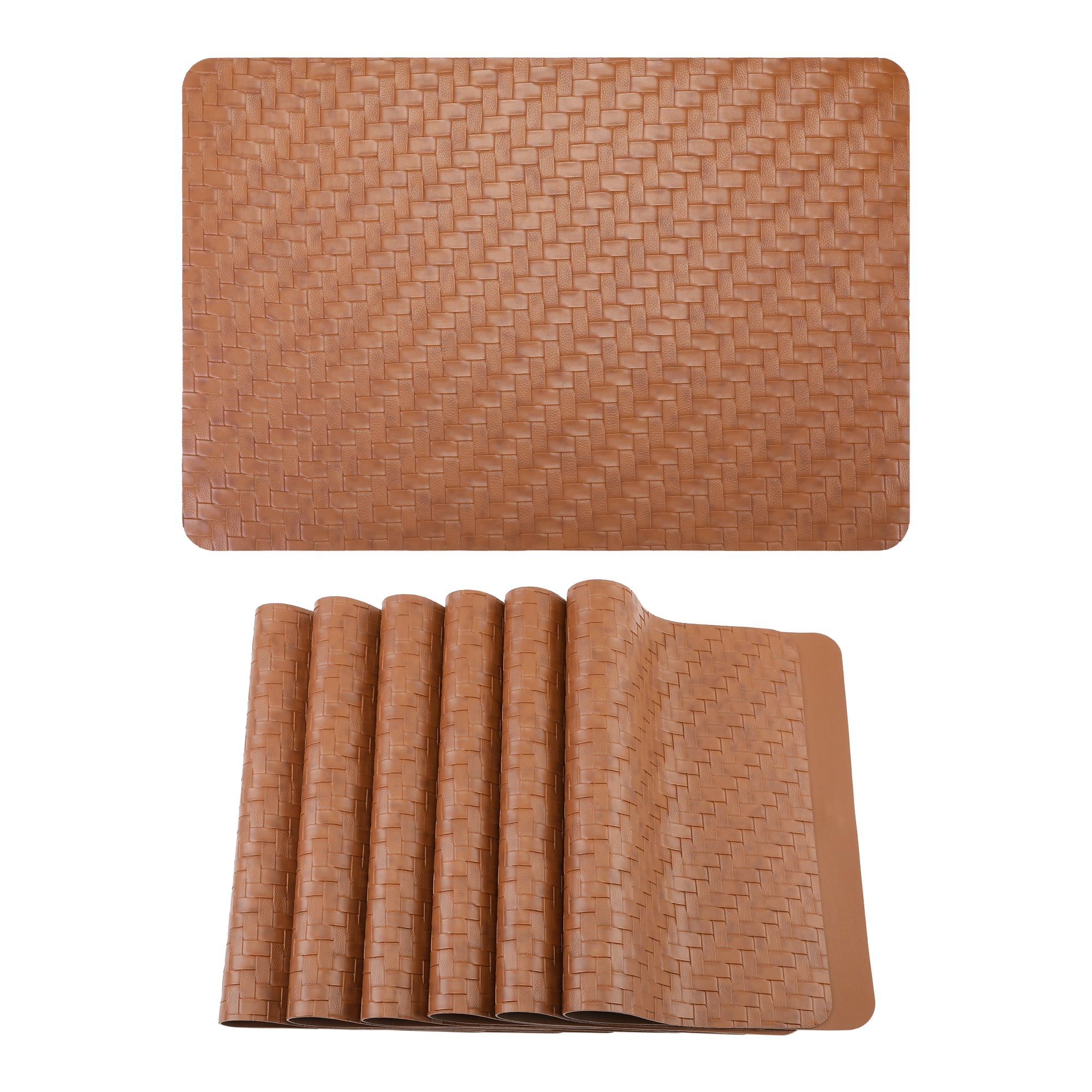 Unique Bargains 6Pcs Faux Leather Rectangle Placemats Brown 17.7x11.8inch