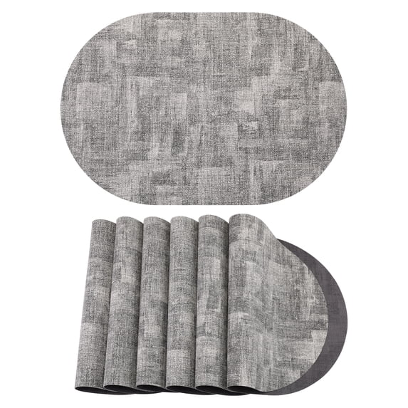 Unique Bargains 6Pcs Faux Leather Table Decor Placemats Black Gray 17.7x11.8inch
