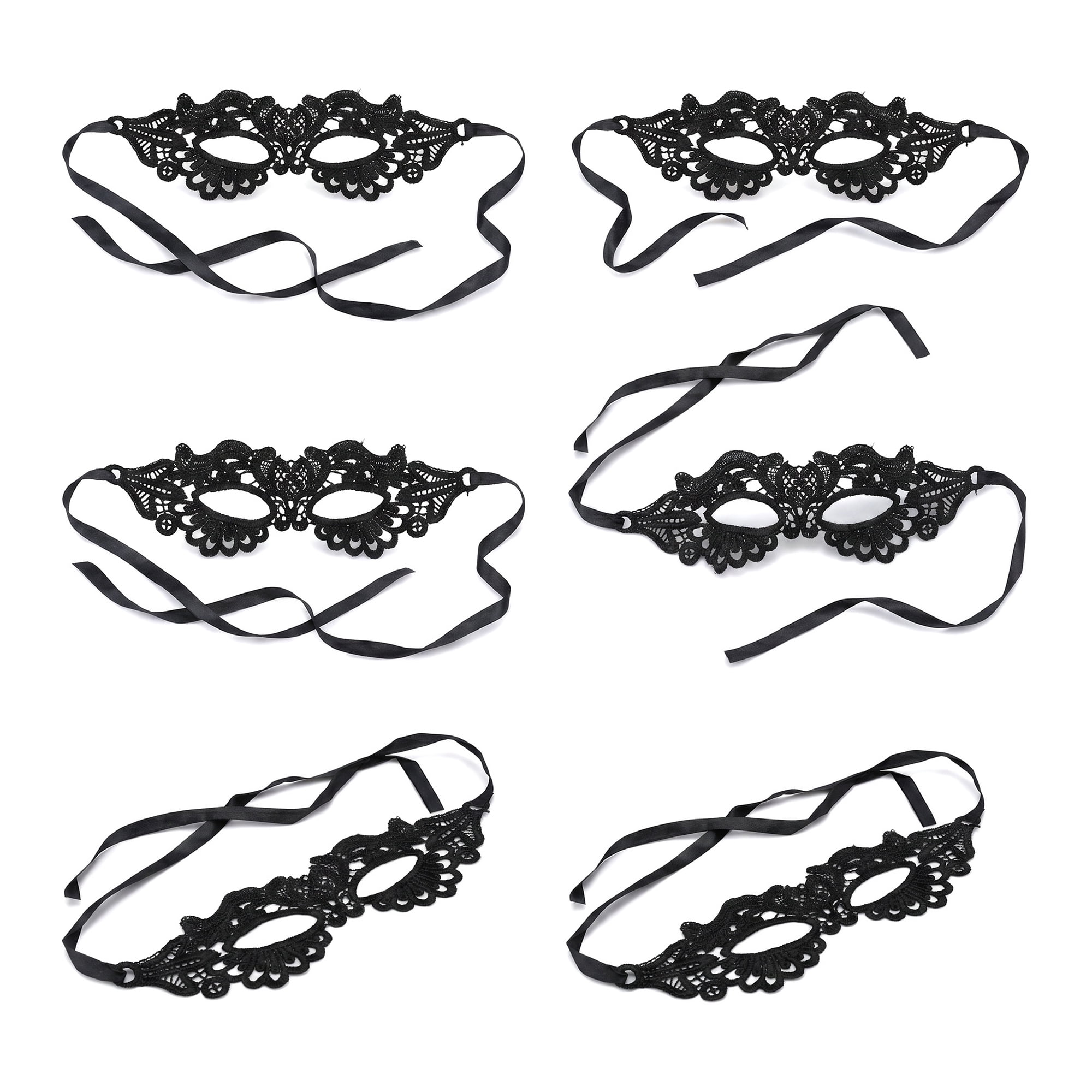 Unique Bargains 6Pcs Halloween Masquerade Lace Eye Mask Set Black Heart Flower 6.3" x 3.1"