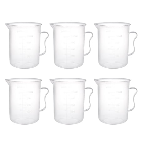 Unique Bargains 6Pcs Laboratory Clear White PP 300mL Measuring Cup Handled Beaker