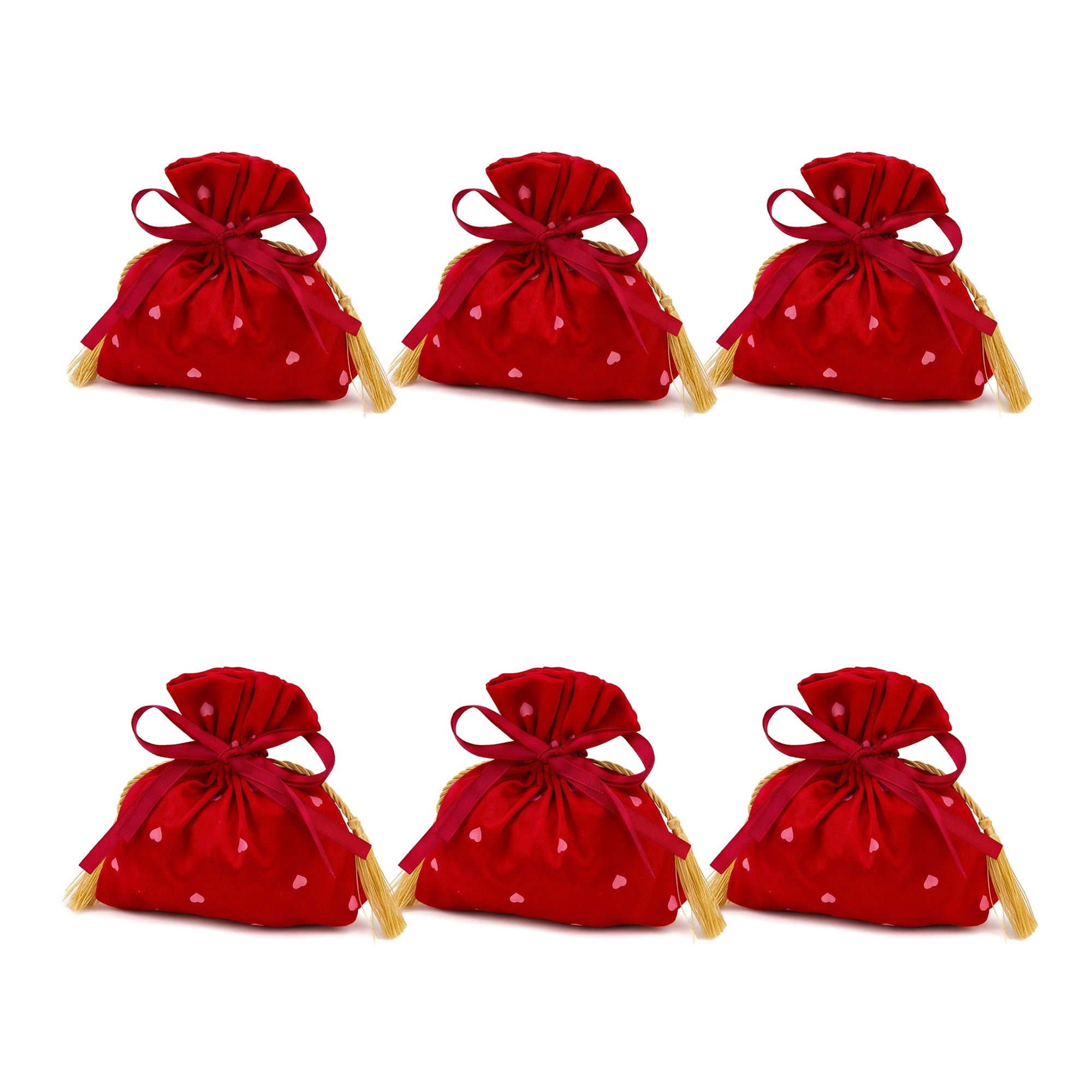 Unique Bargains 6Pcs Luxurious Thick Velvet Gift Drawstring Bags Red 5.9" x 1.2" x 5.9"