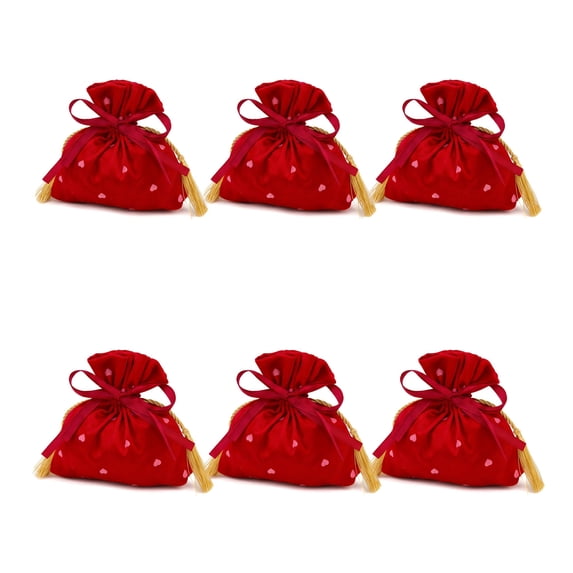 Unique Bargains 6Pcs Luxurious Thick Velvet Gift Drawstring Bags Red 5.9" x 1.2" x 5.9"