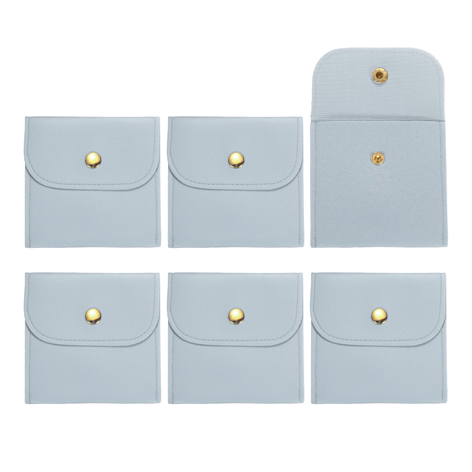 Unique Bargains 6Pcs Mini PU Leather Small Jewelry Bags Soft Jewelry Package Blue