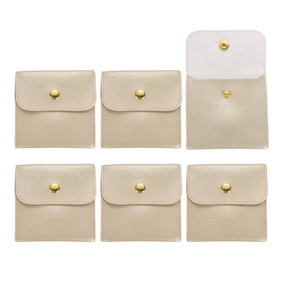 Unique Bargains 6Pcs Mini PU Leather Small Jewelry Bags Soft Jewelry Package Gold
