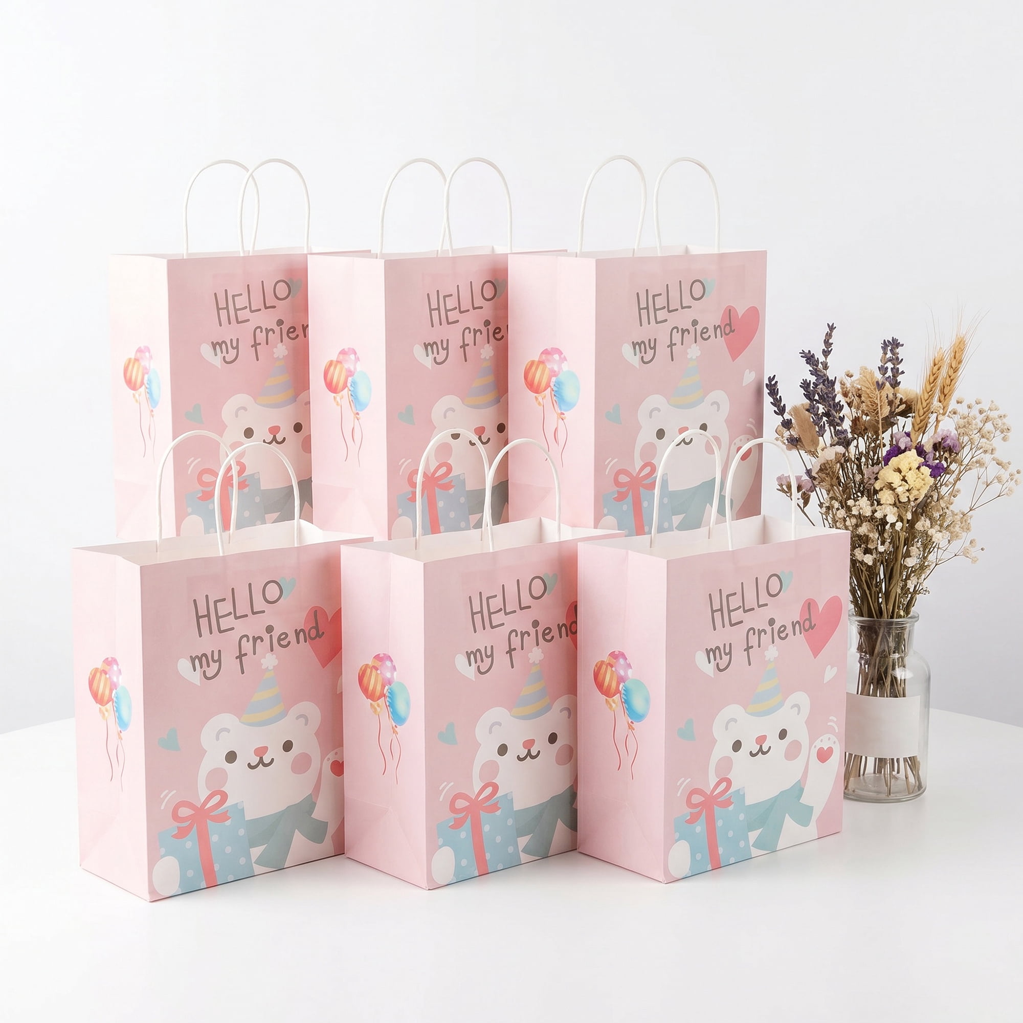 Unique Bargains 6Pcs Multi-Purpose Sturdy Treat Gift Bags Pink 5.9" x 3.1" x 8.3"