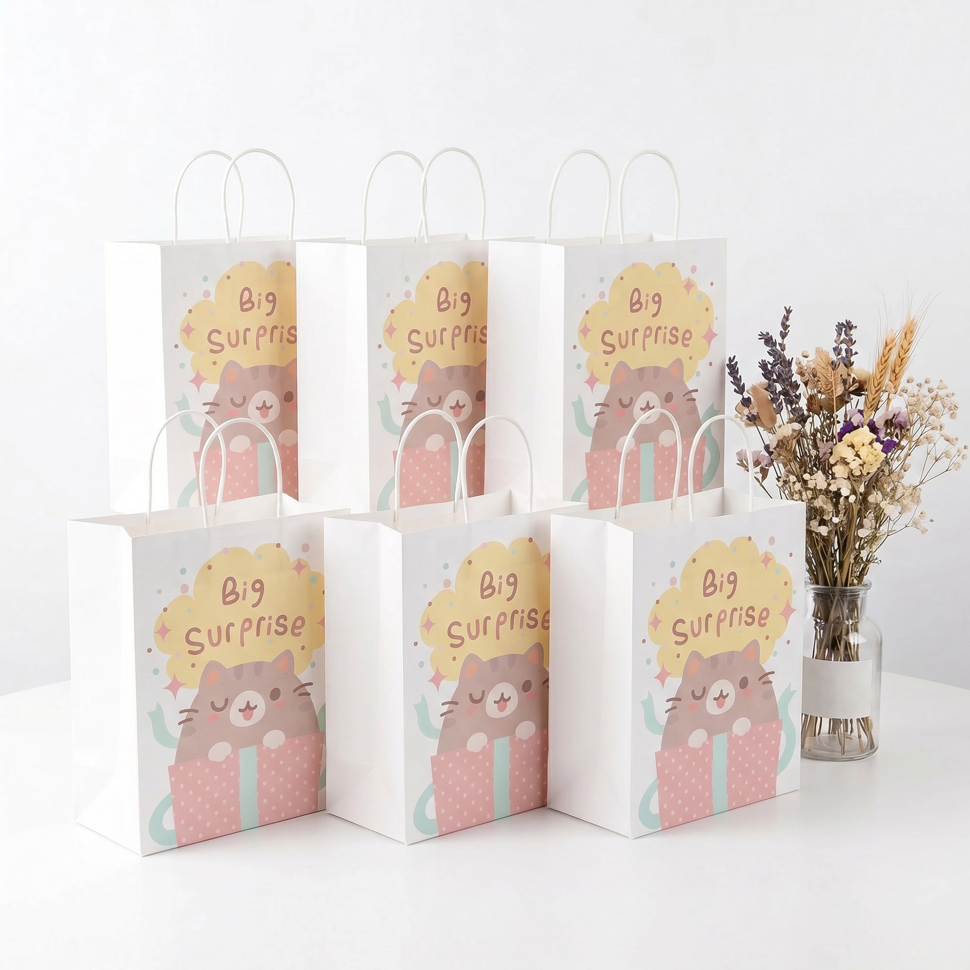 Unique Bargains 6Pcs Multi-Purpose Sturdy Treat Gift Bags White 5.9" x 3.1" x 8.3"
