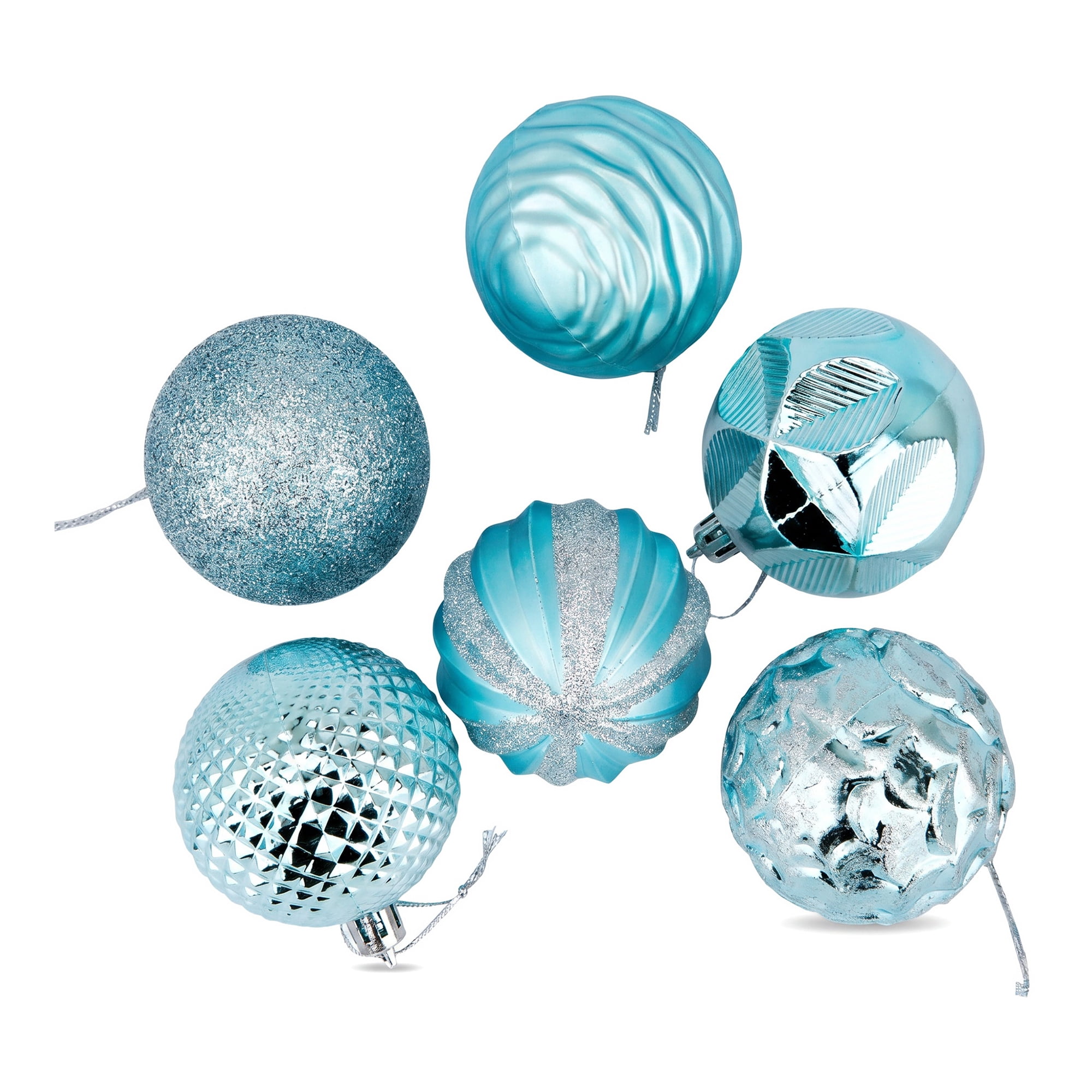 Unique Bargains 6Pcs Painted Electroplated Balls Shatterproof Ornaments Blue 2.4"