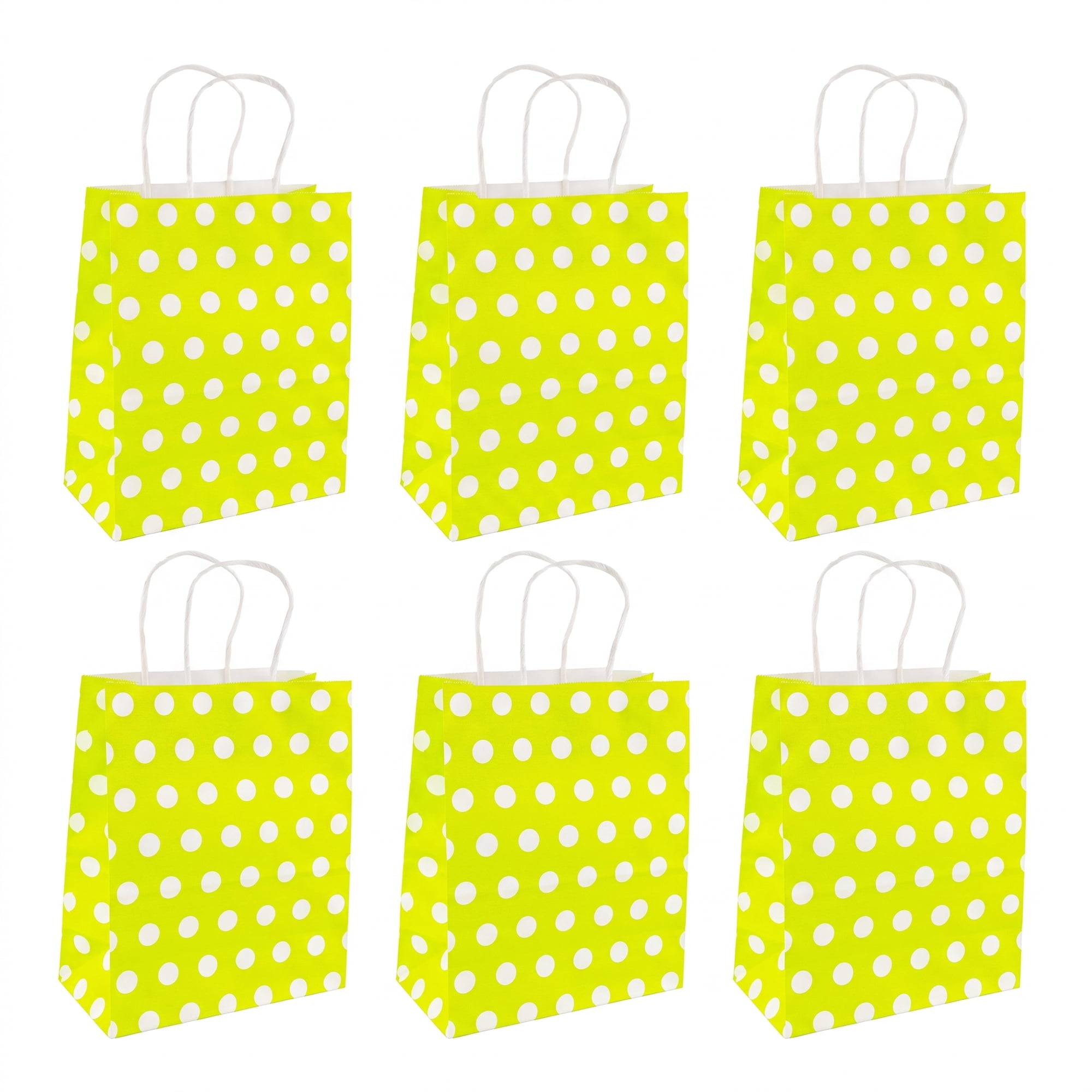 Unique Bargains 6Pcs Polka-dot Paper Gift Bag with Handles Green 8.7" x 4.3" x 10.6"