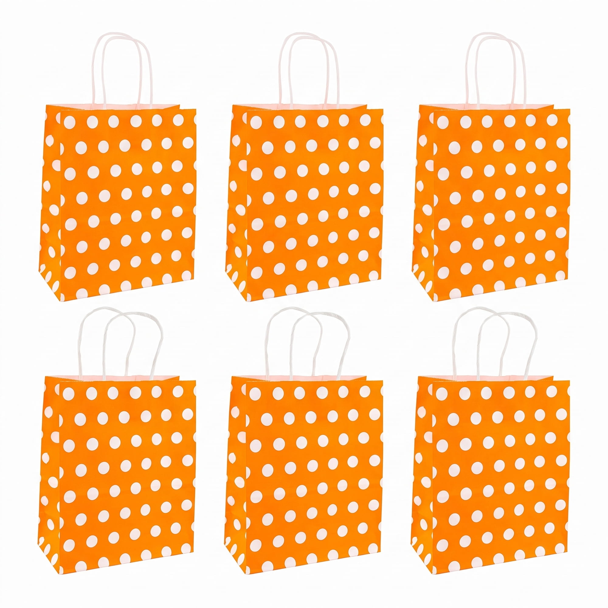 Unique Bargains 6Pcs Polka-dot Paper Gift Bag with Handles Orange 6.3" x 3.1" x 8.7"