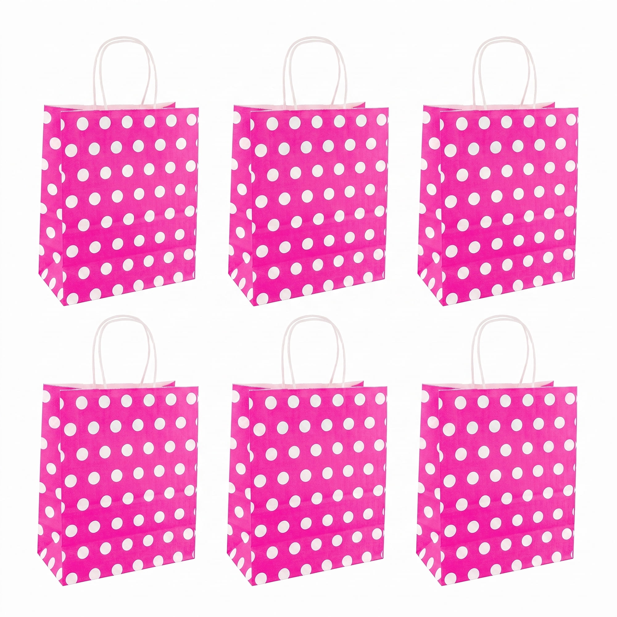 Unique Bargains 6Pcs Polka-dot Paper Gift Bag with Handles Rose Red 8.7" x 4.3" x 10.6"