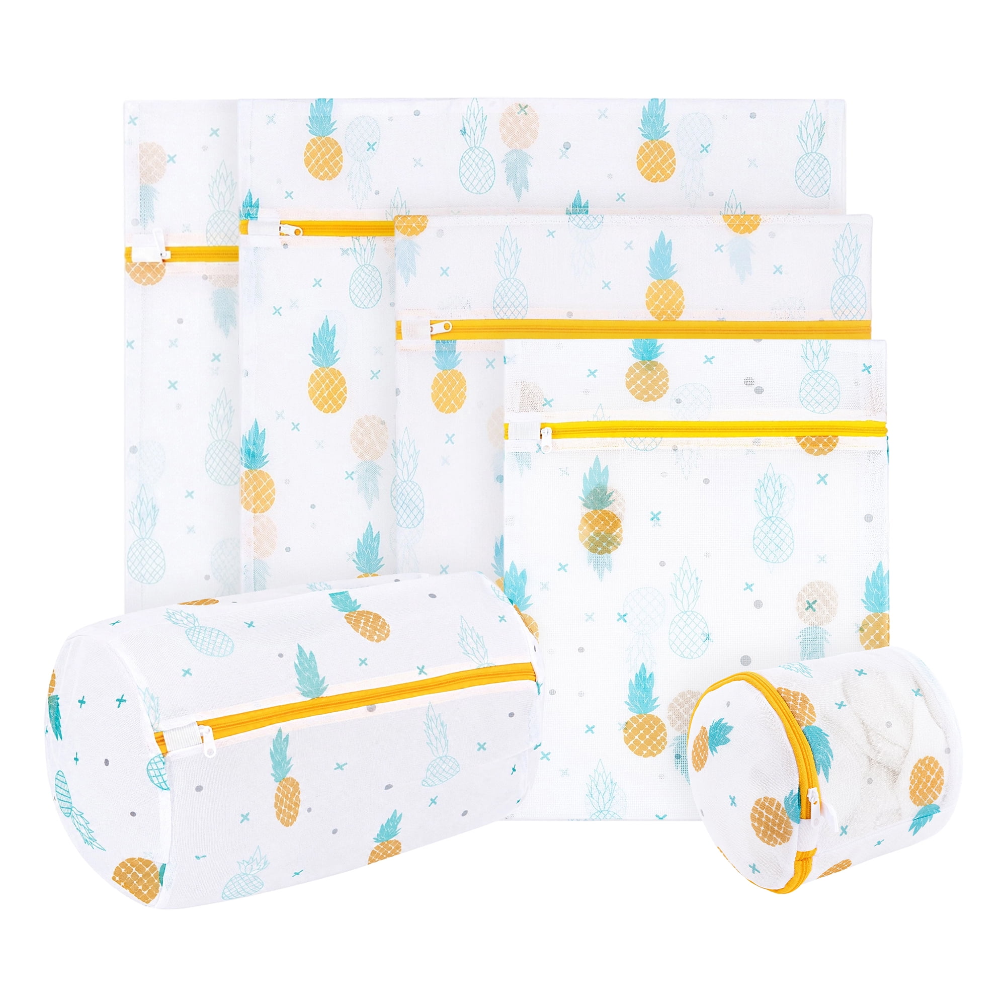 Polyester Mesh Durable Zipper Closure Laundry Bags for Delicates Blue-Yellow 6Pcs