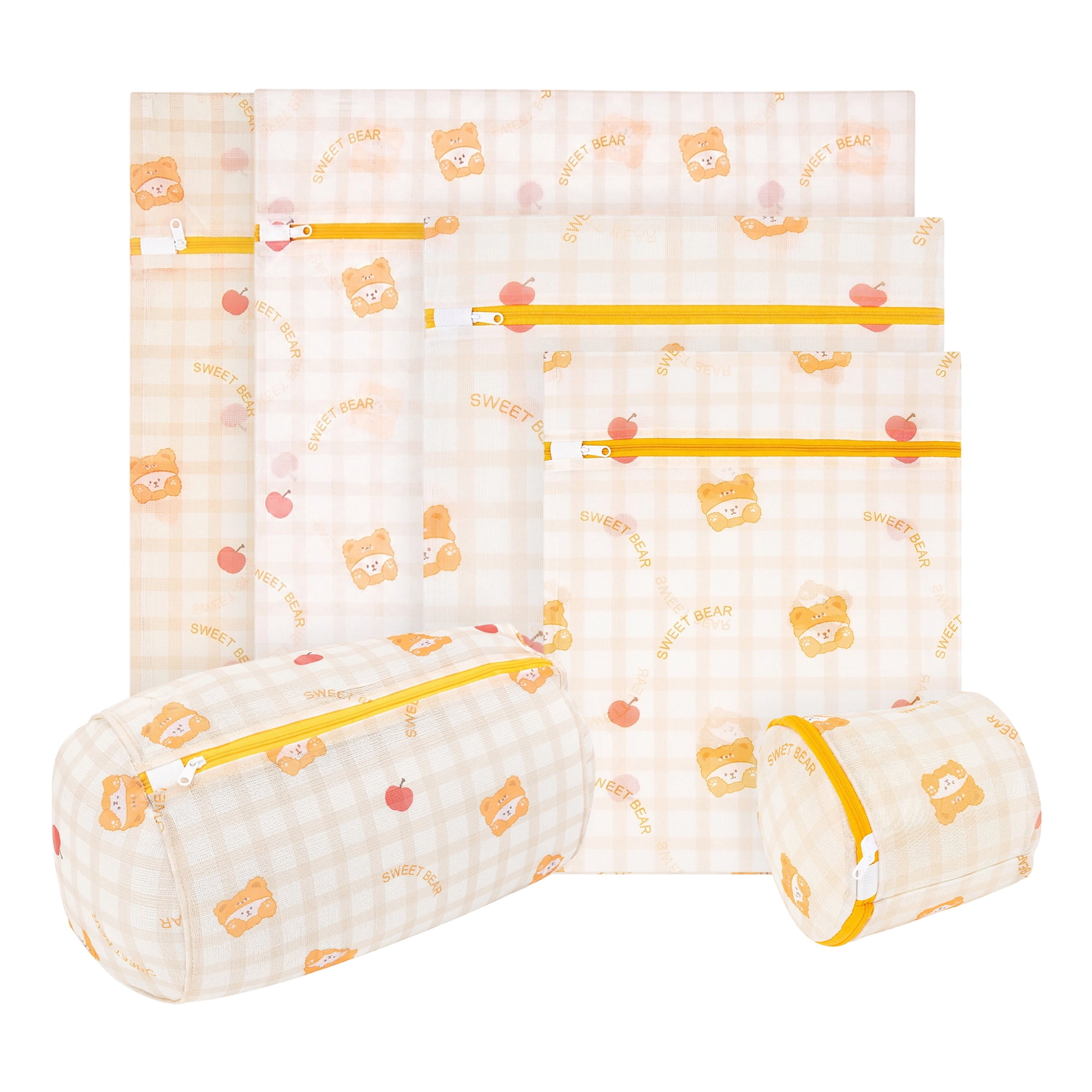 Polyester Mesh Durable Zipper Closure Laundry Bags for Delicates Orange-Yellow 6Pcs