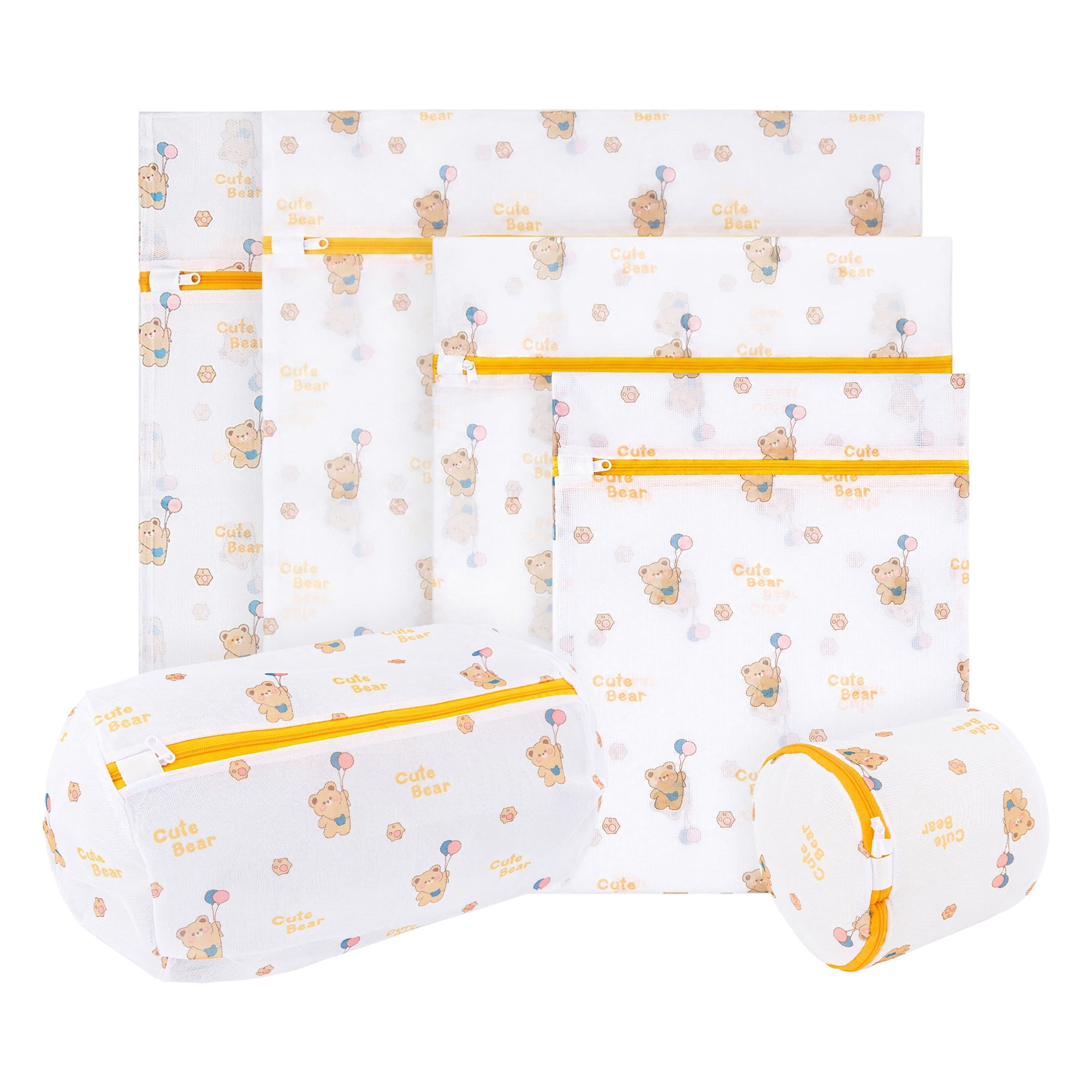 Polyester Mesh Durable Zipper Closure Laundry Bags for Delicates Yellow 6Pcs