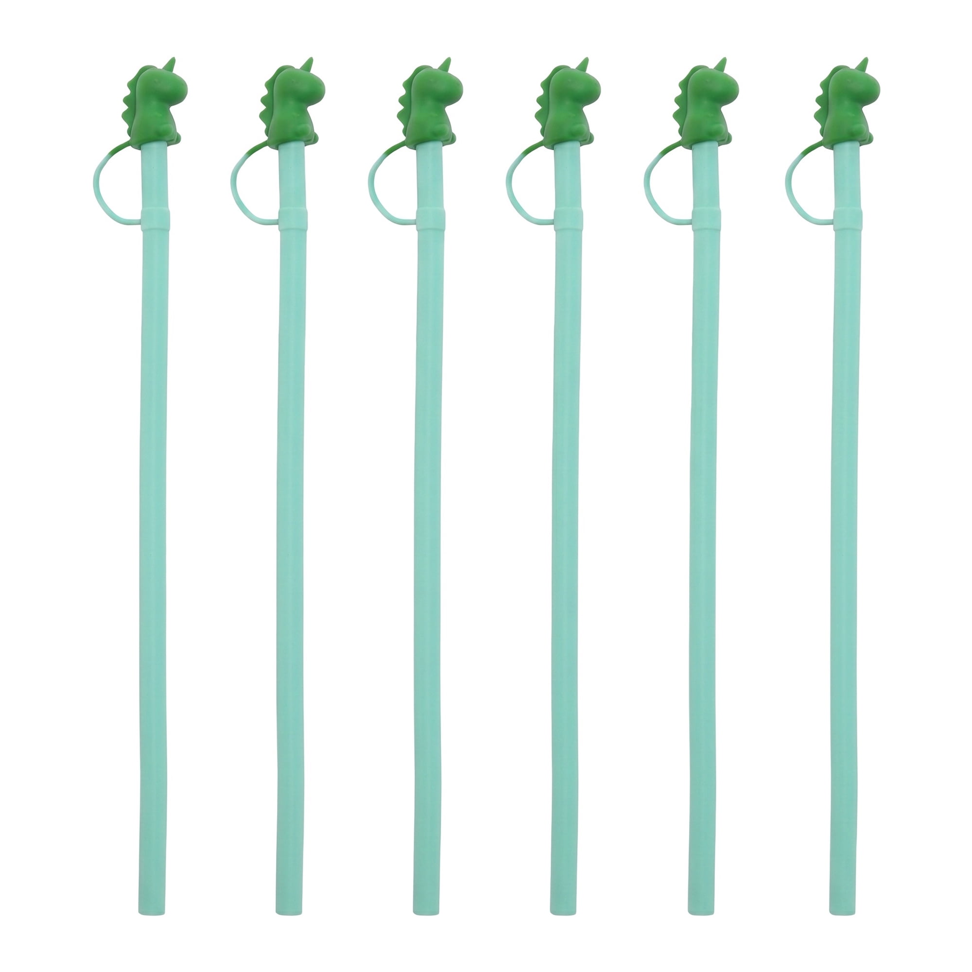 Unique Bargains 6Pcs Reusable Durable Dishwasher Safe Silicone Straws Green A