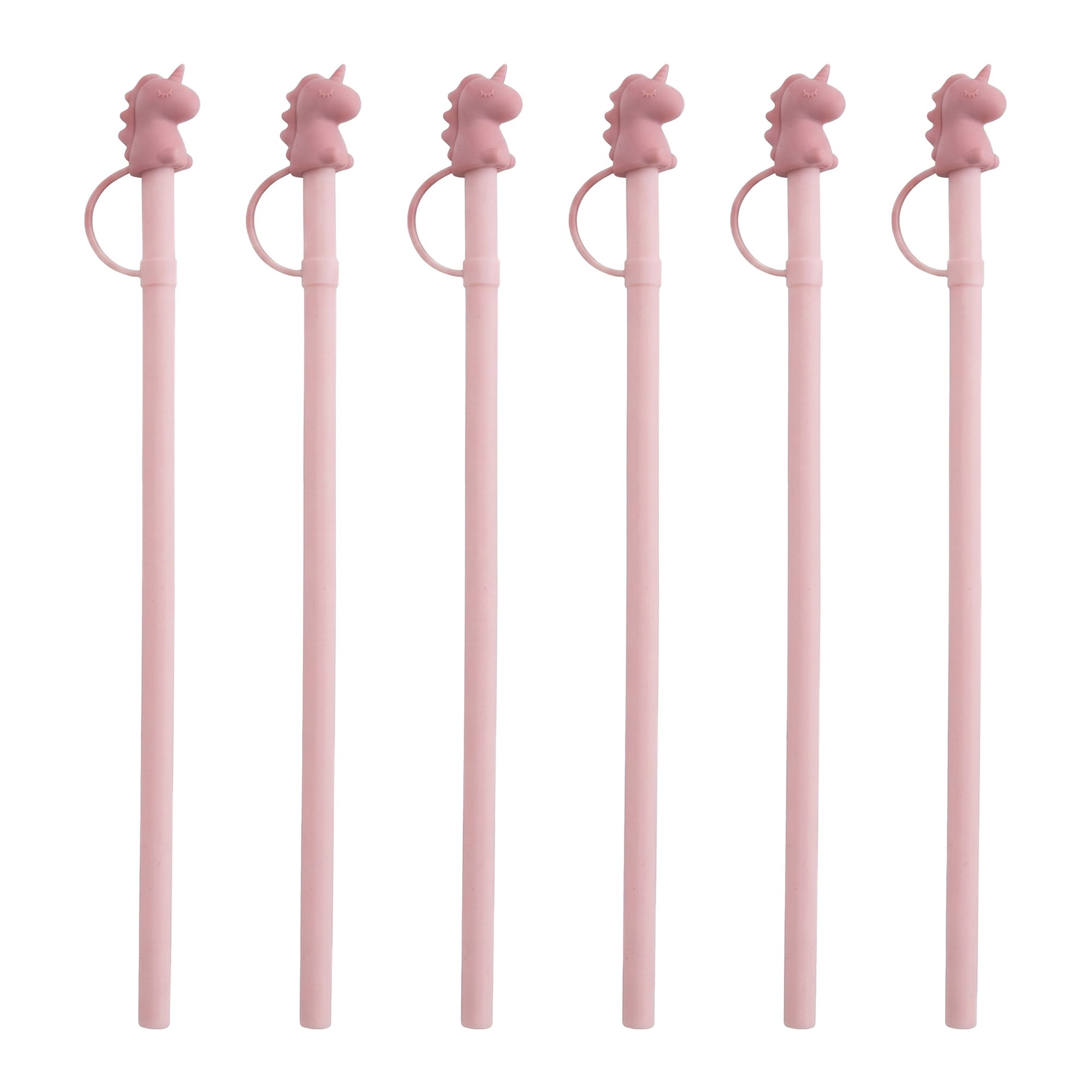 Unique Bargains 6Pcs Reusable Durable Dishwasher Safe Silicone Straws Pink A
