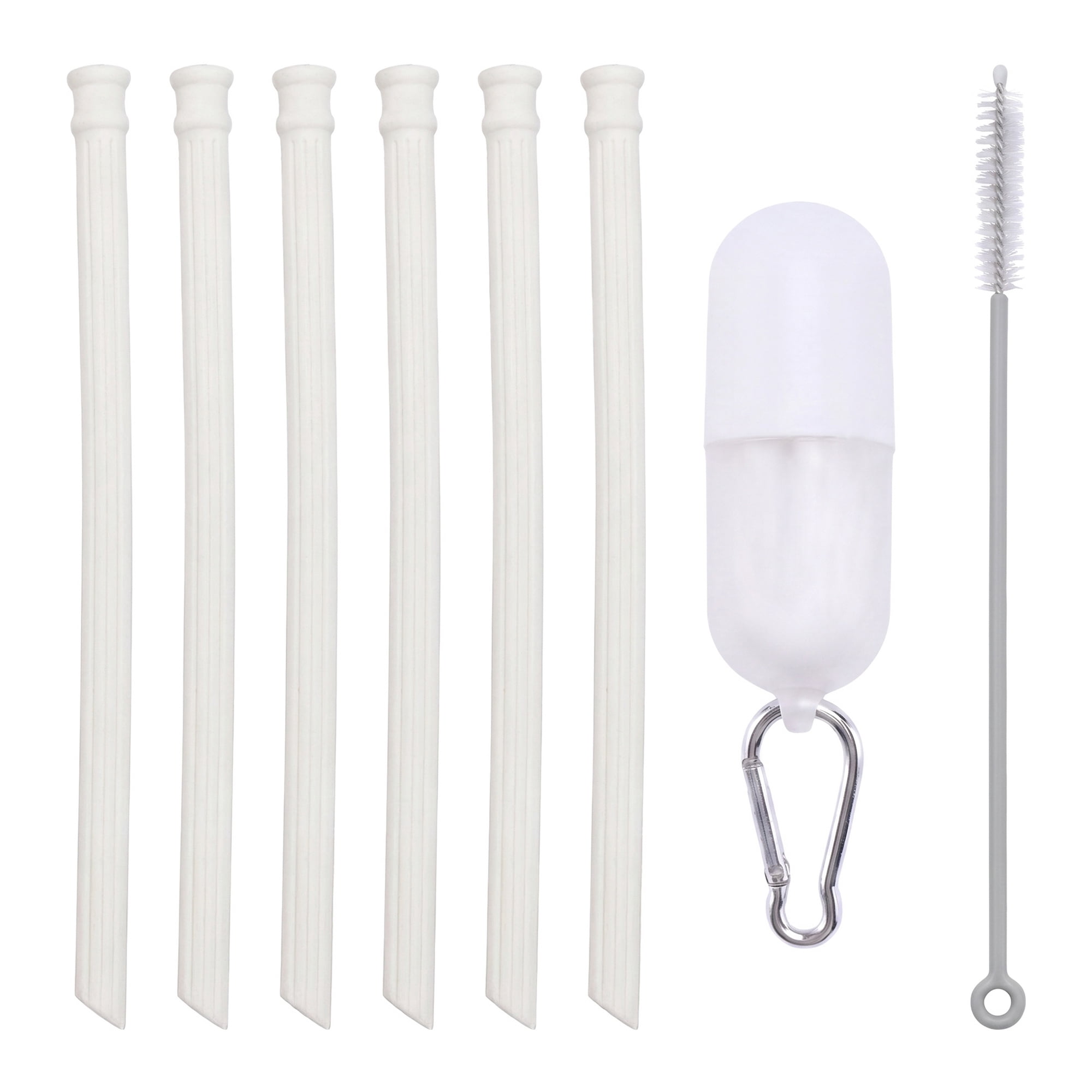 Unique Bargains 6Pcs Reusable Silicone Dishwasher Safe Straws White