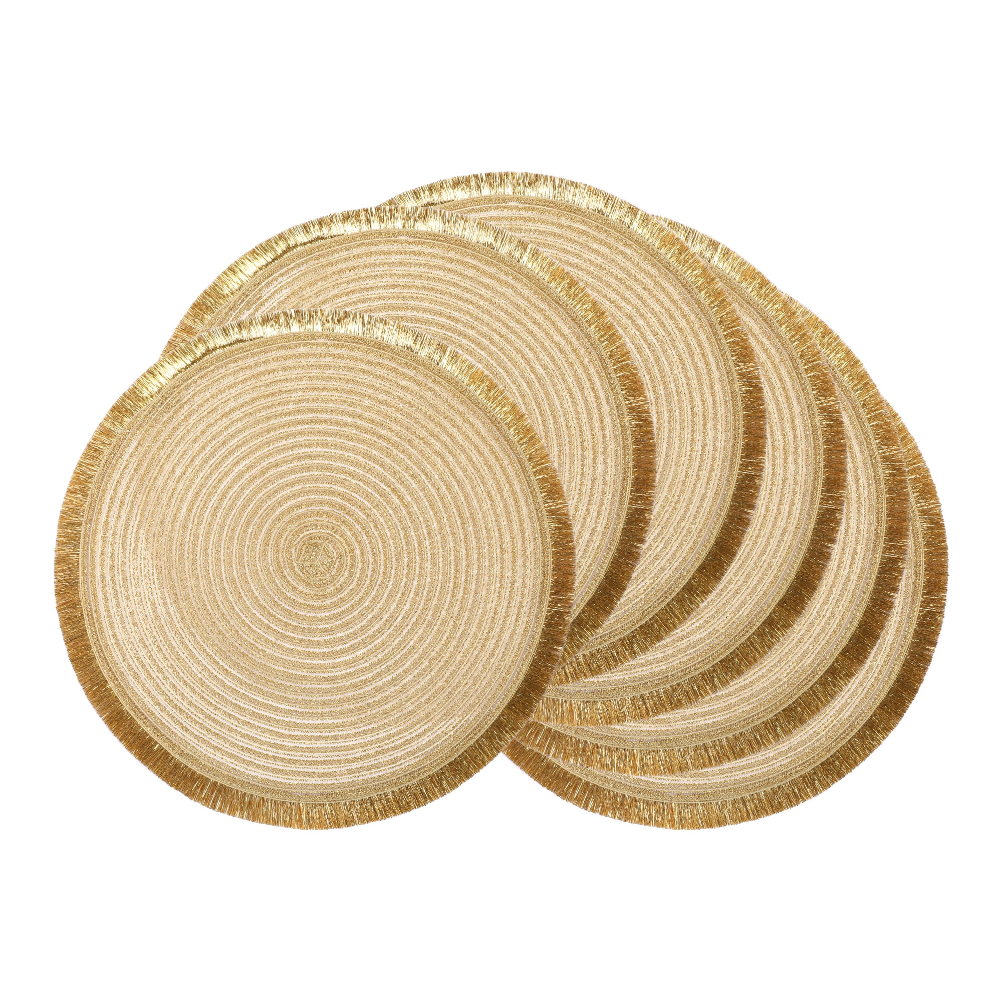 Unique Bargains 6Pcs Round Woven Decor Indoor Outdoor Placemats Gold 15x15inch