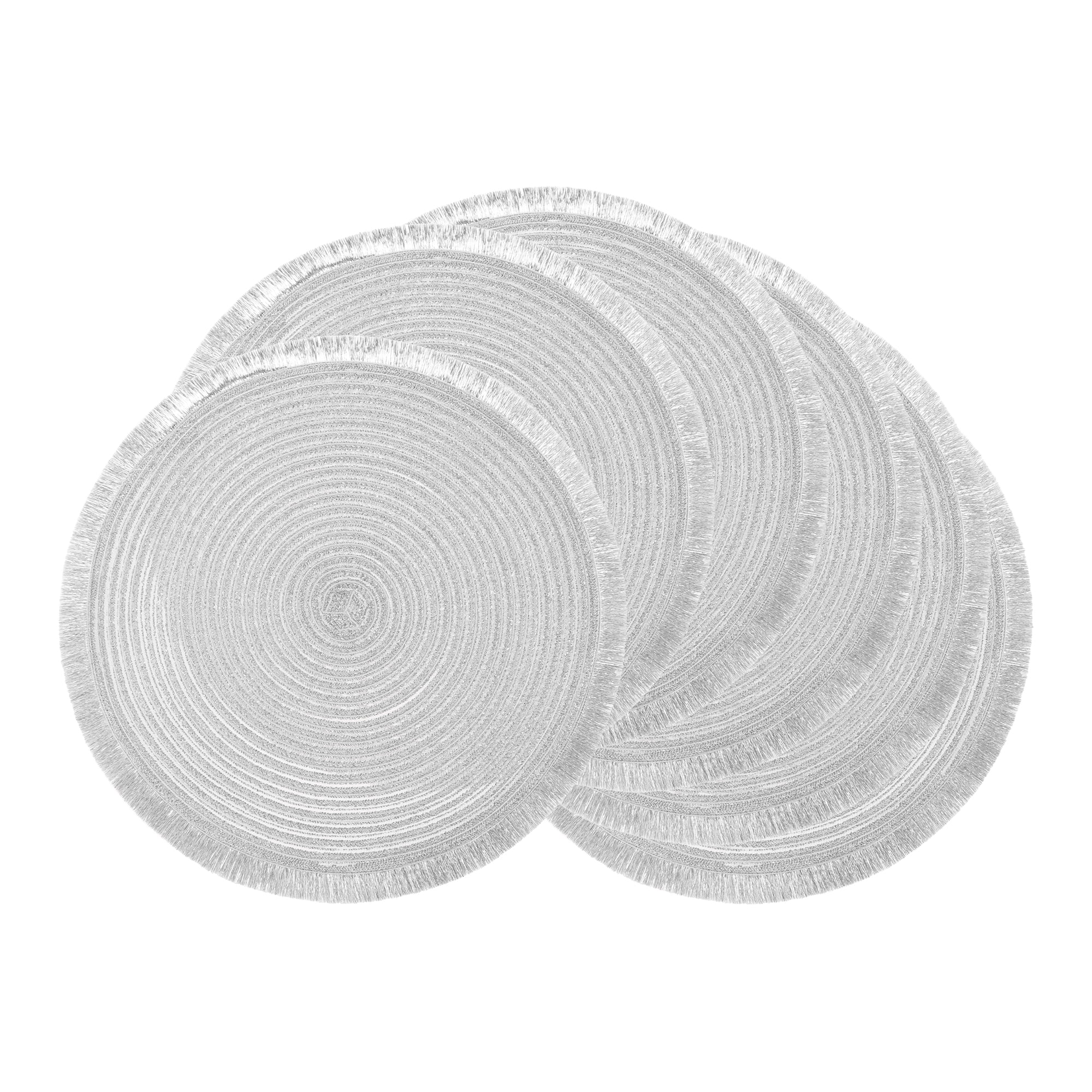Unique Bargains 6Pcs Round Woven Decor Indoor Outdoor Placemats Silver 15x15inch